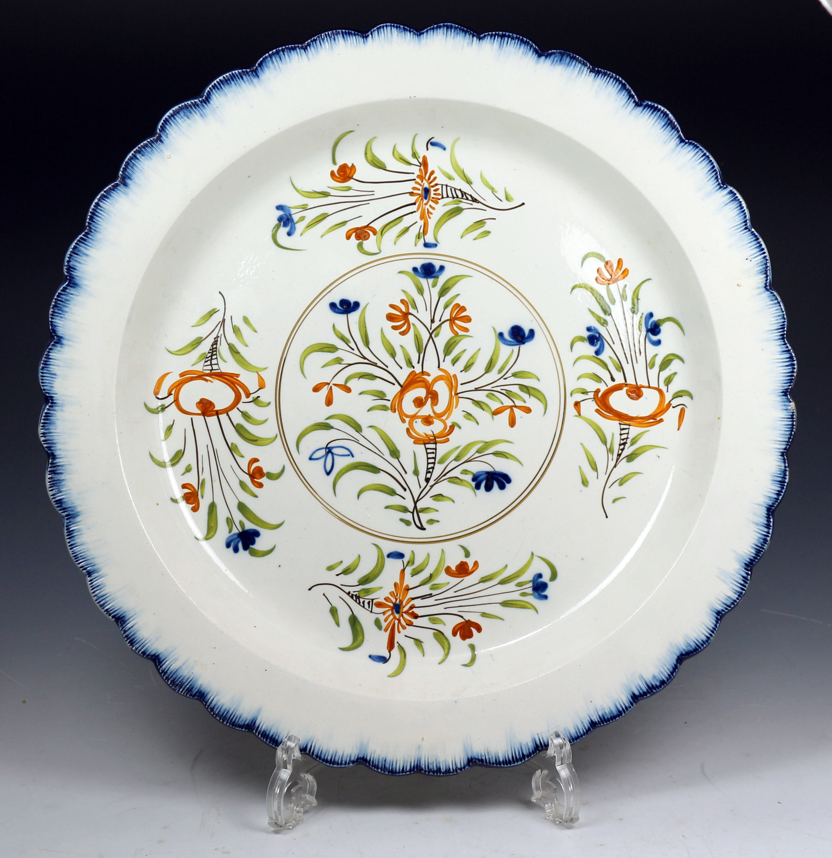 Yorkshire pottery pratt coloured platter with feather edge c1810