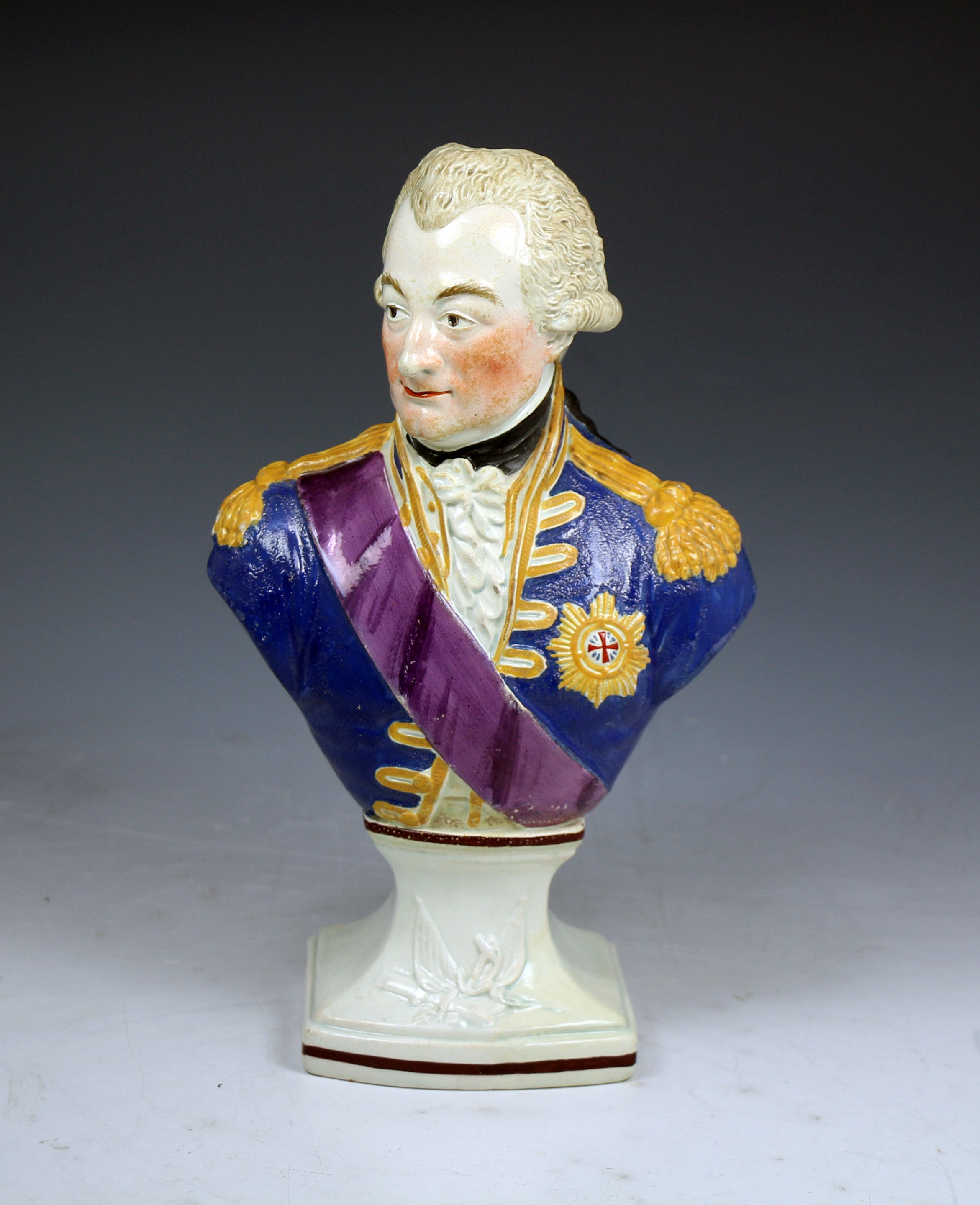 Herculaneum Liverpool pottery figure bust of an Admiral Earl St.Vincent circa 1800