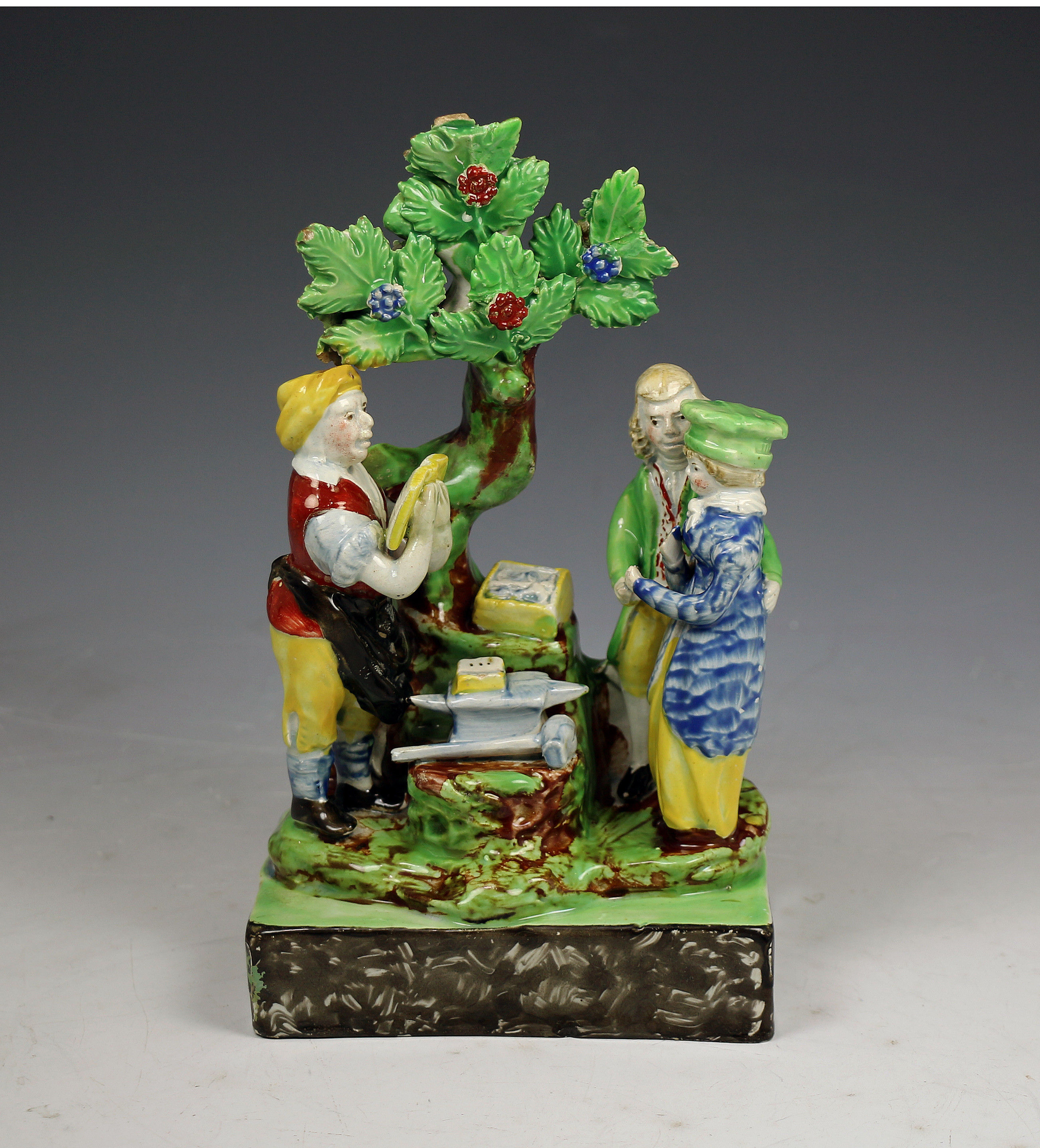 Staffordshire pottery figure group Gretna Green Marraige by the Blacksmith circa 1820