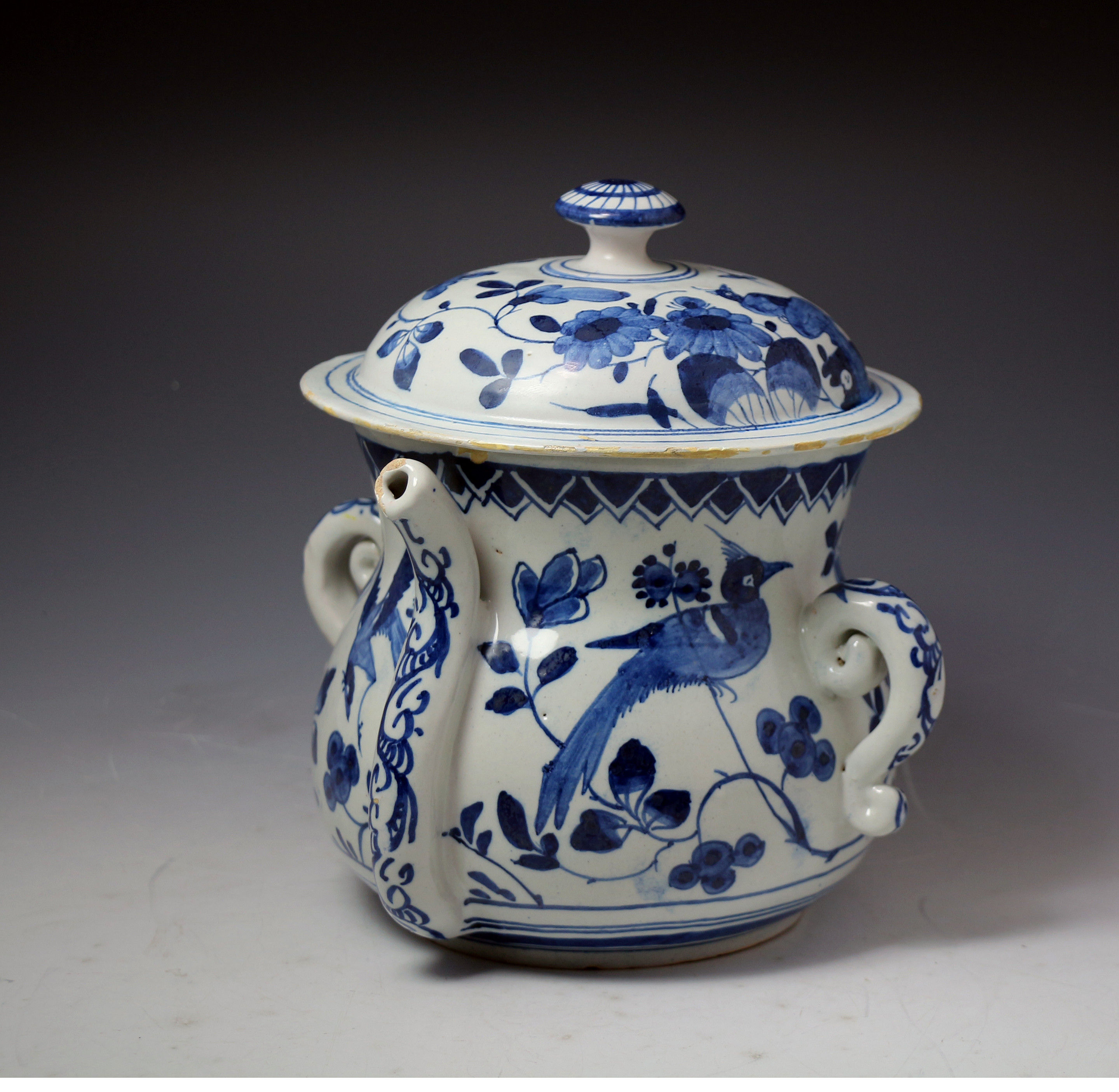 Antique period English Delftware possett pot circa 1700