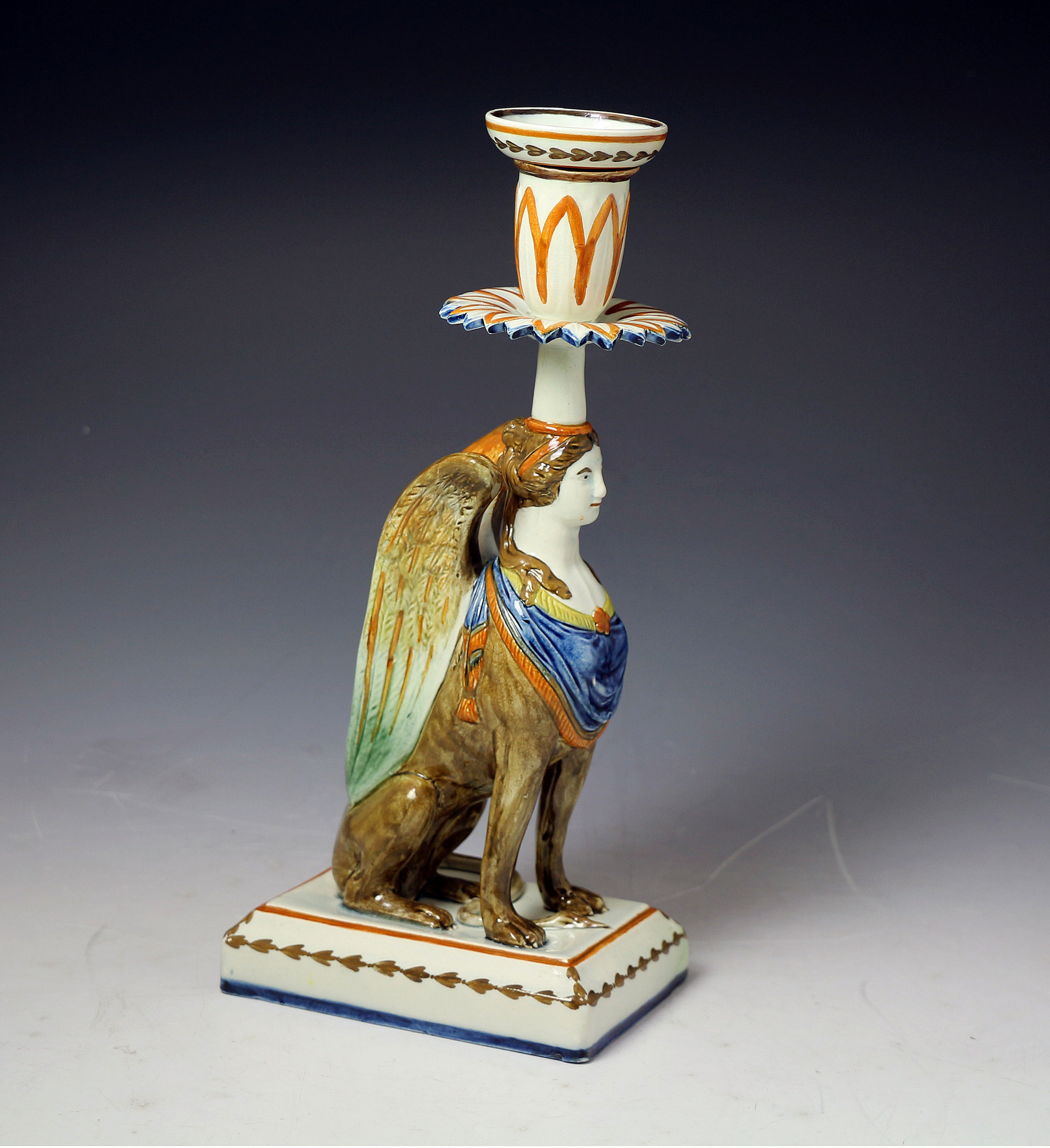 Antique English earthenware  Prattware pottery  figure of a Harpy circa 1800