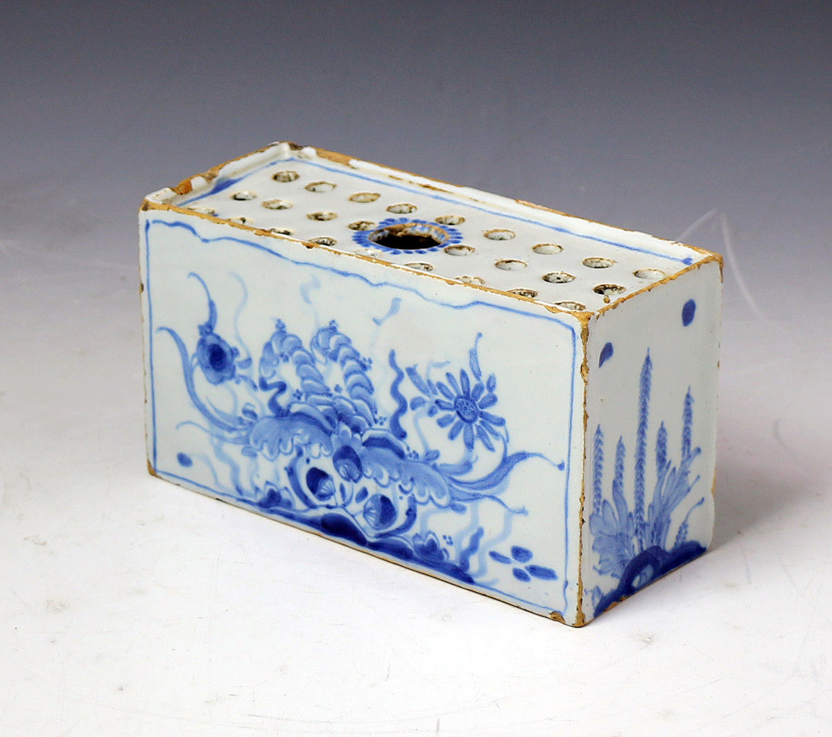 Antique period English pottery delftware flower brick early 18th century