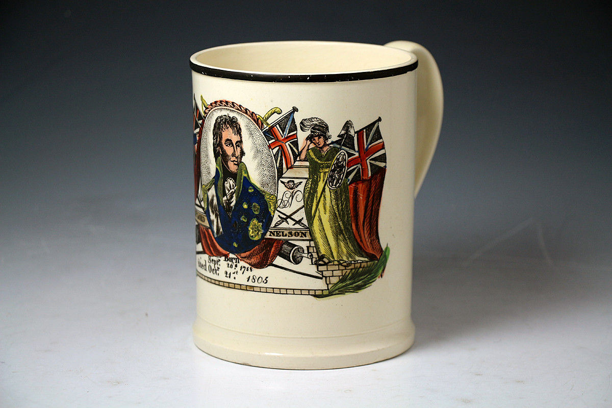 Admiral Nelson Commemorative tankard English Creamware pottery 1805