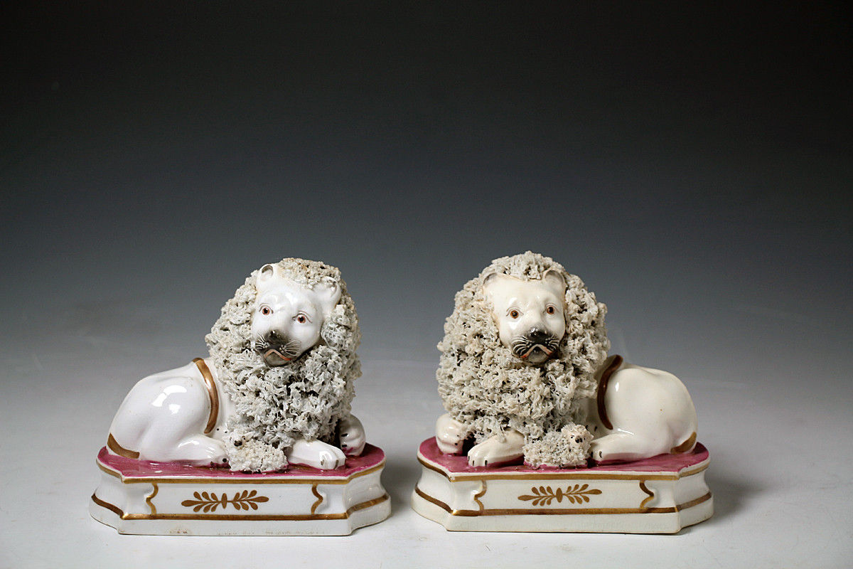 Antique Staffordshire porcelaineous figures of the Lion and the Lamb circa 1836