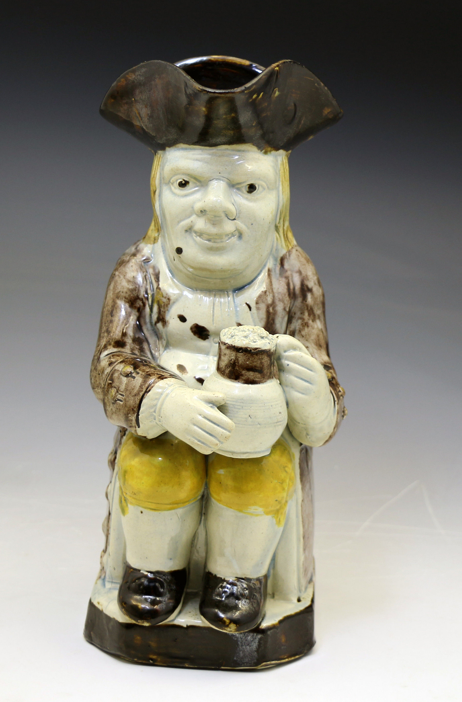 Antique pottery Toby Jug known as the long face man. c1790/1800