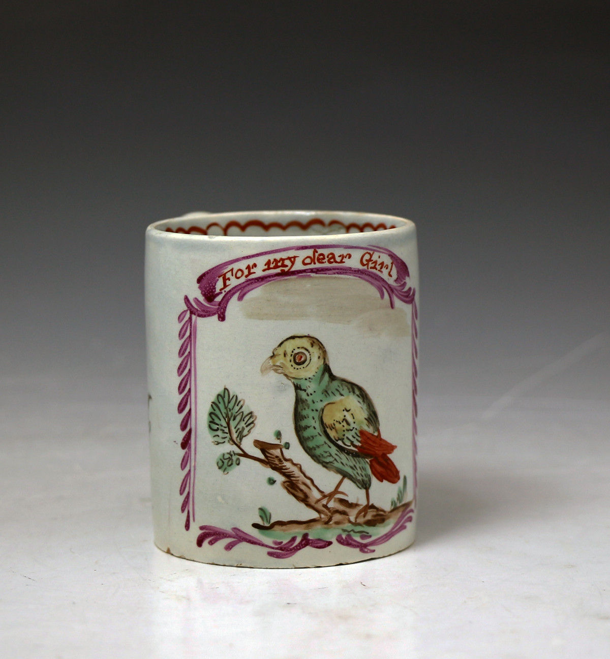 Antique Staffordshire pottery mug For My Dear Girl. c1800