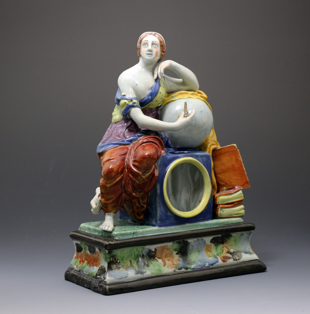 Antique English Staffordshire pottery clock figure of Urania c1800