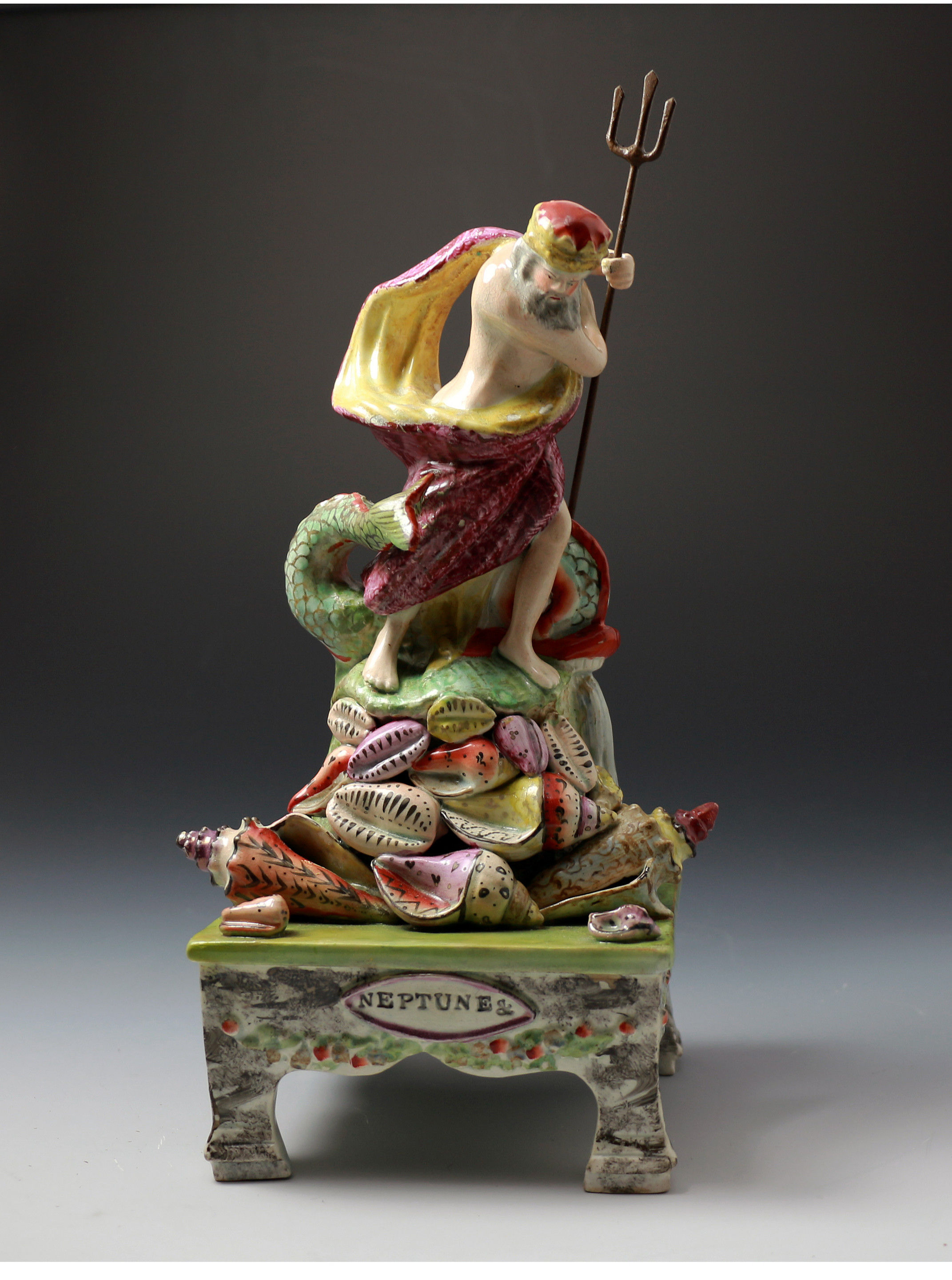 Antique English Staffordshire pottery figure by Obadiah Sherratt titles NEPTUNE c1820