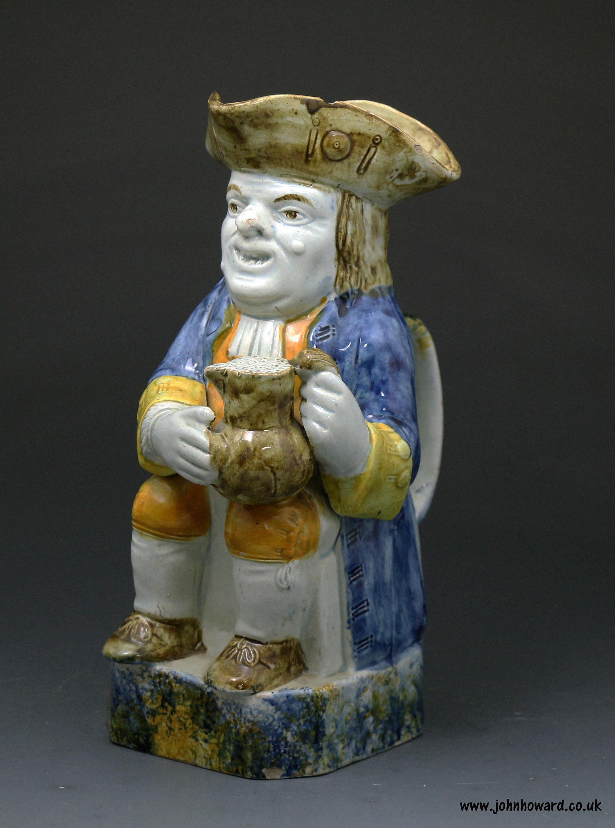 Antique English prattware pottery Toby Jug early 19th century period