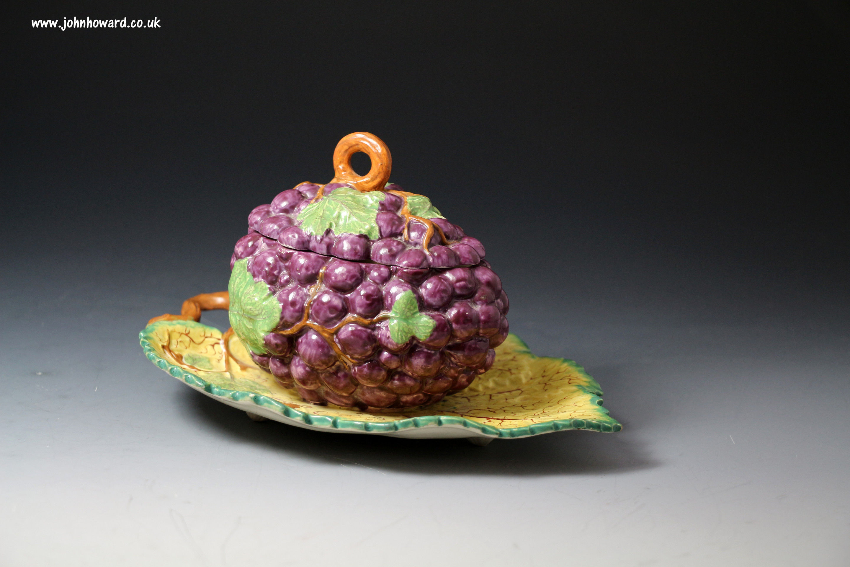 Antique Staffordshire pottery grape shaped tureen, pearlware circa 1800