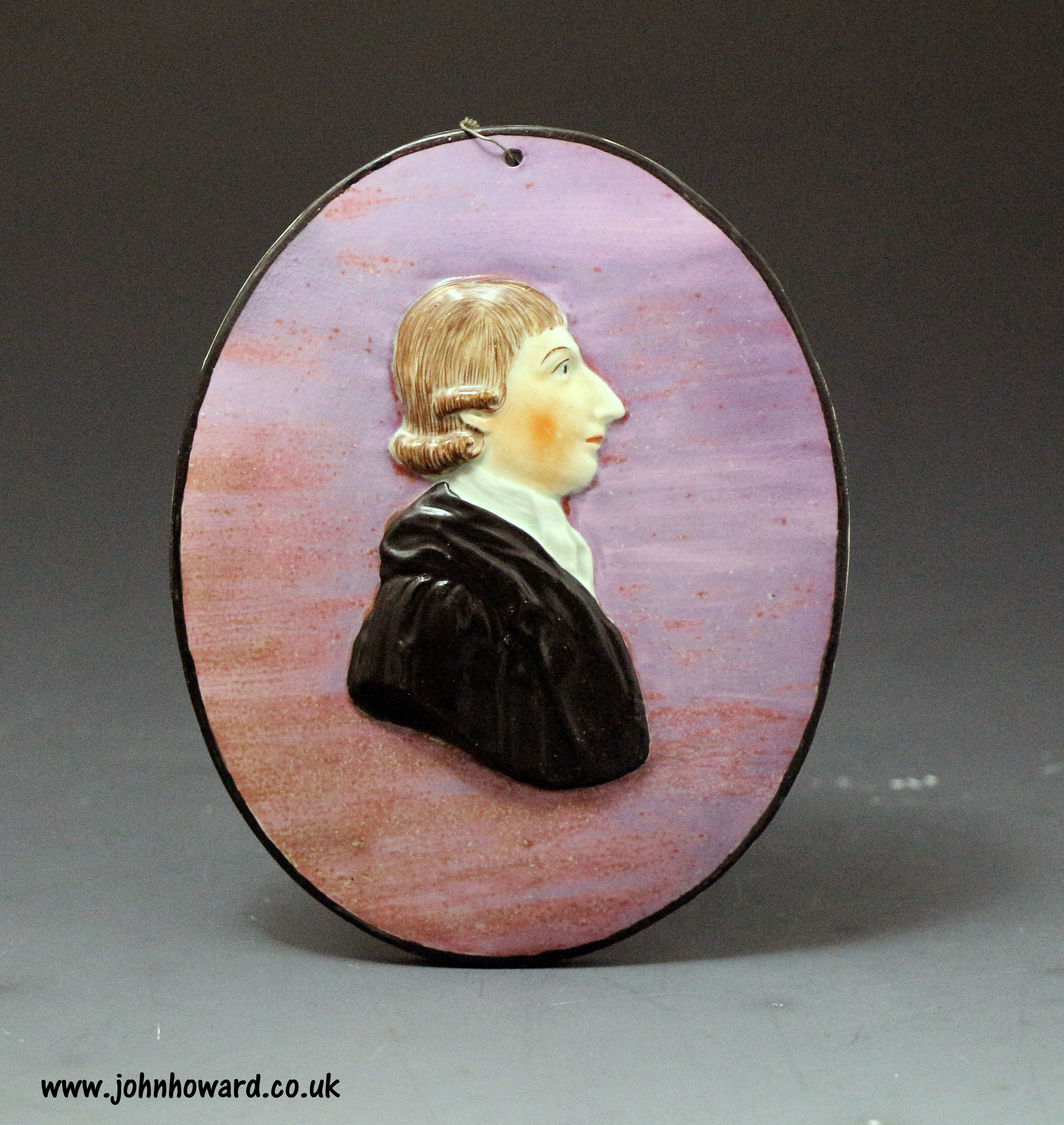 Antique Staffordshire pearlware pottery oval plaque with the figure of gentleman early 19th century  