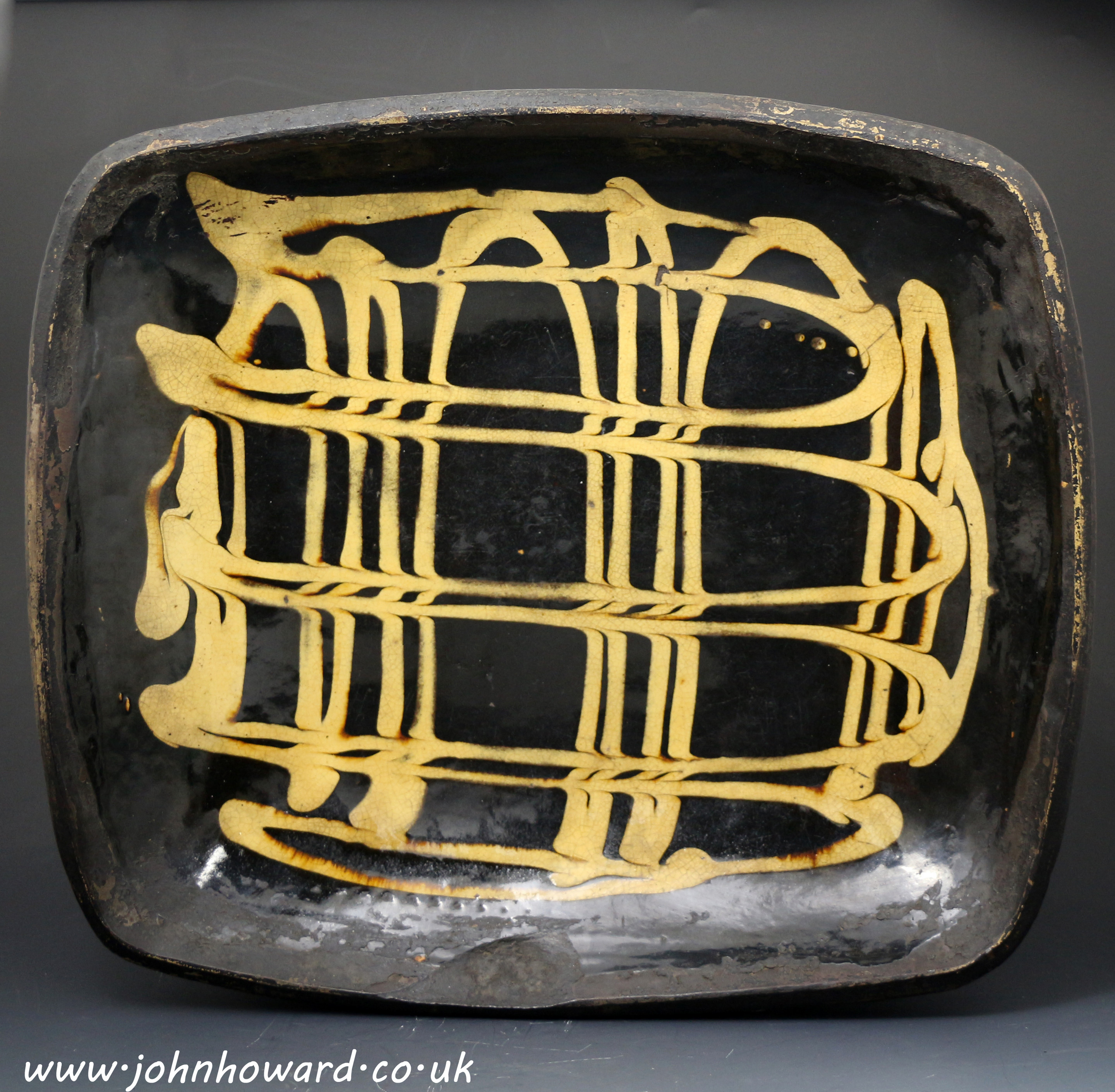 Antique English earthenware slipware loaf or baking dish 18th century