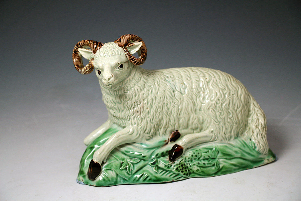 Antique pottery Staffordshire pottery figure of a ram Ralph Wood c1785