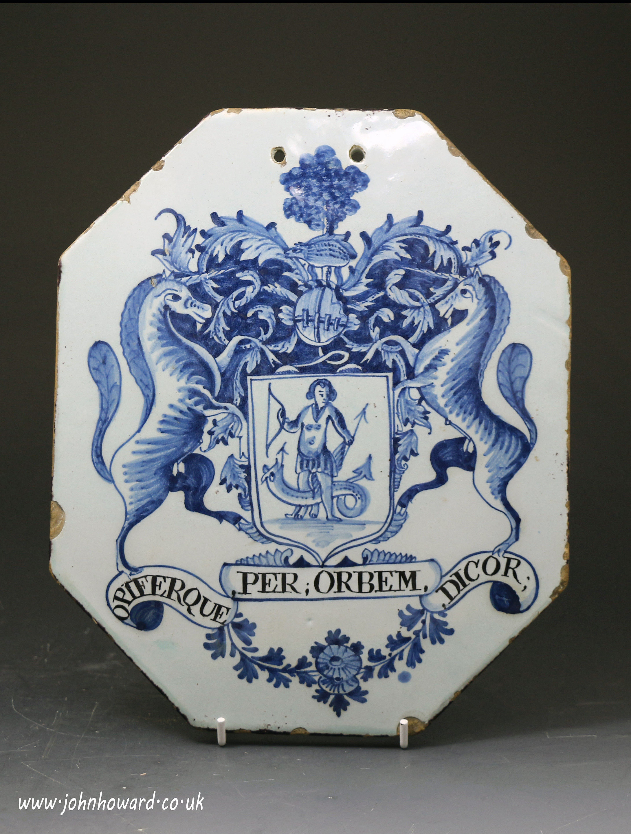 Antique English delftware apothecary pill slab. Liverpool circa 1740