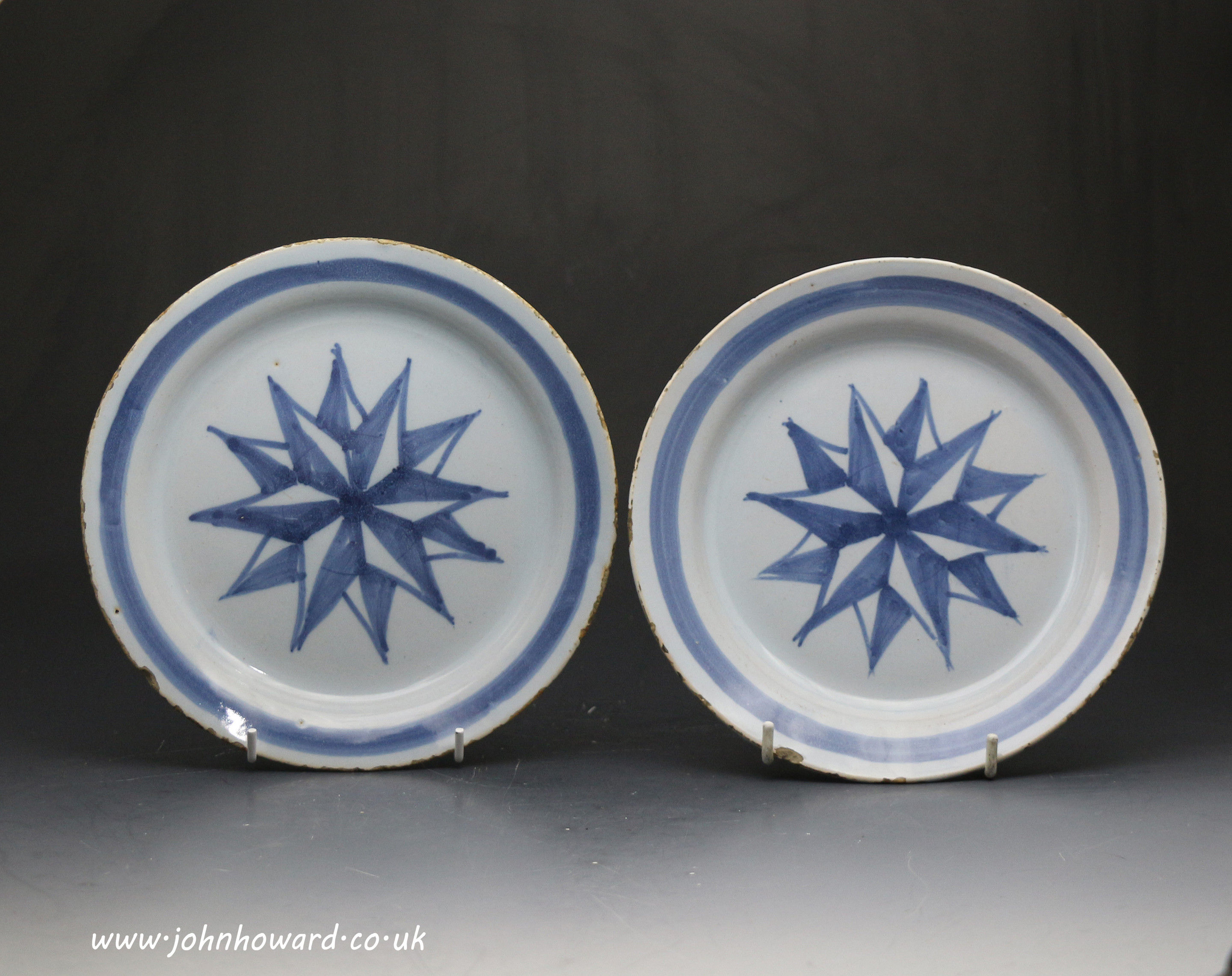 Antique English pair of delftware plates mid 18th century