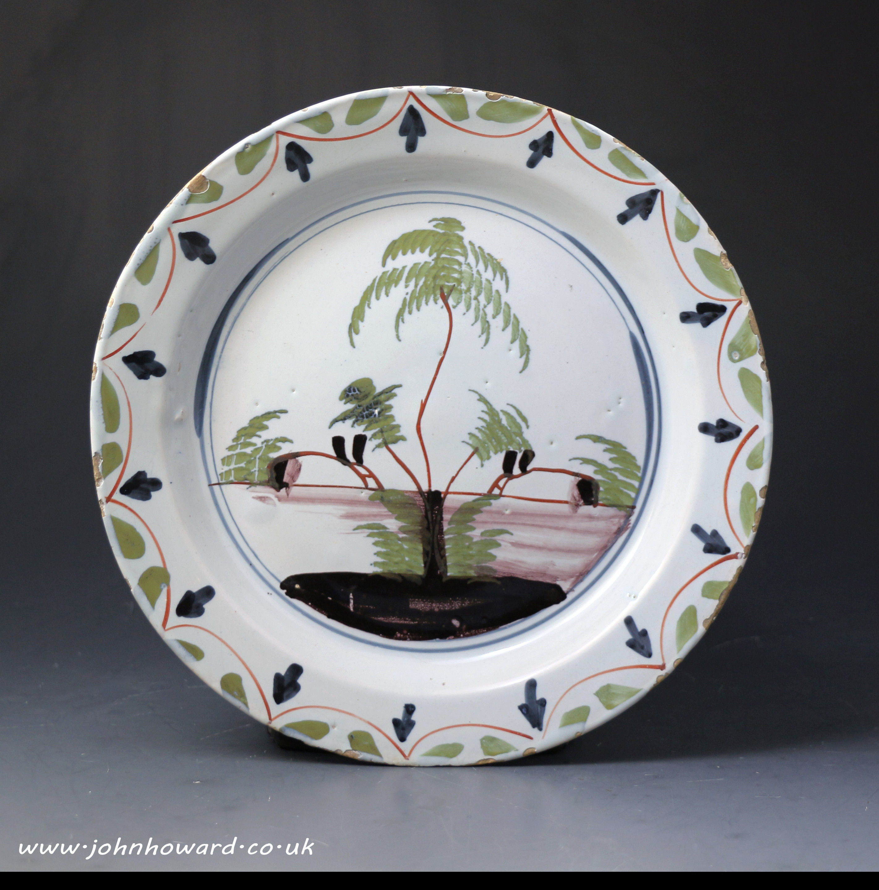 English polychrome pottery delftware plate mid 18th century 