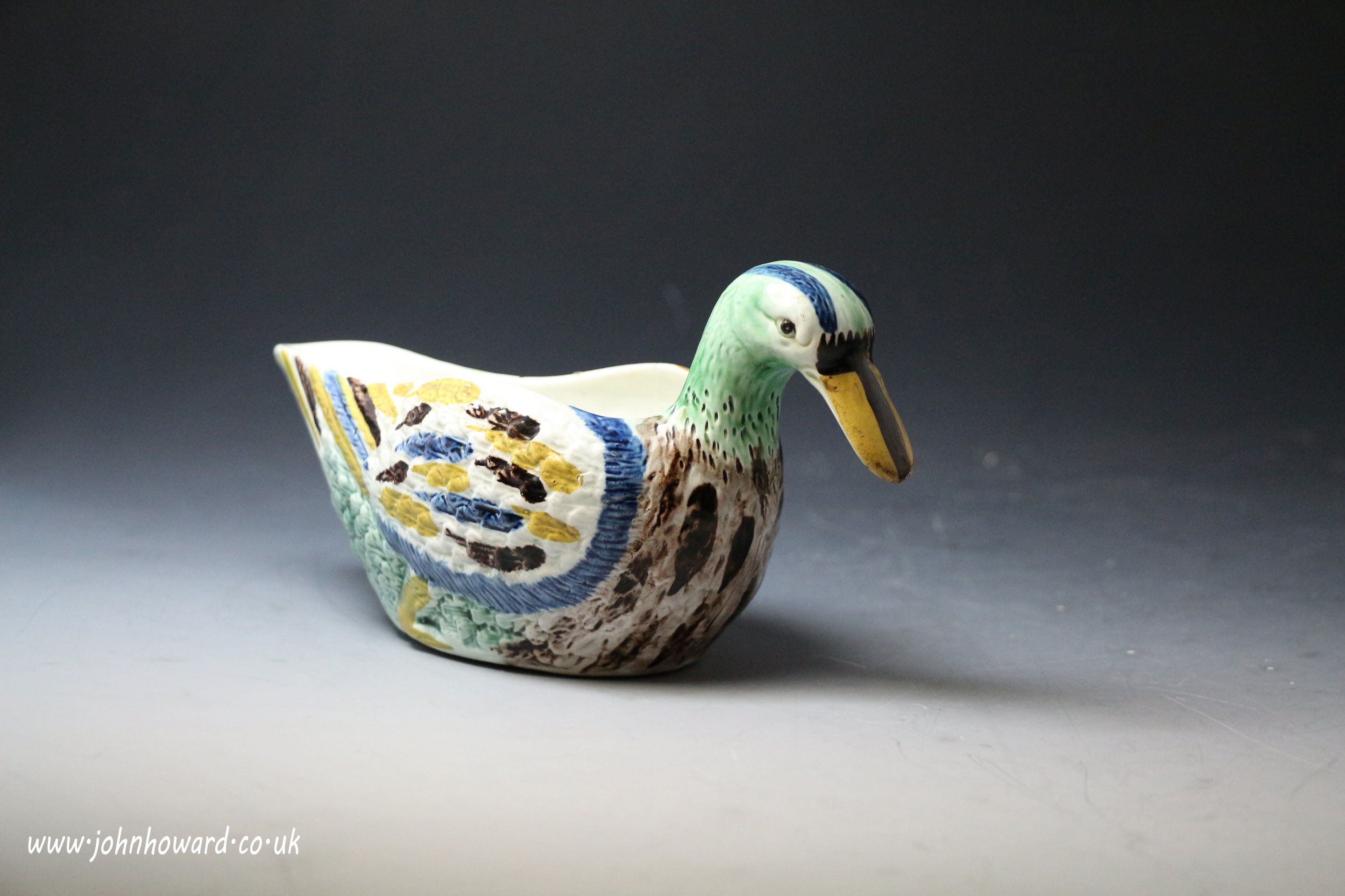Antique Staffordshire duck figure sauce boat late 18thc