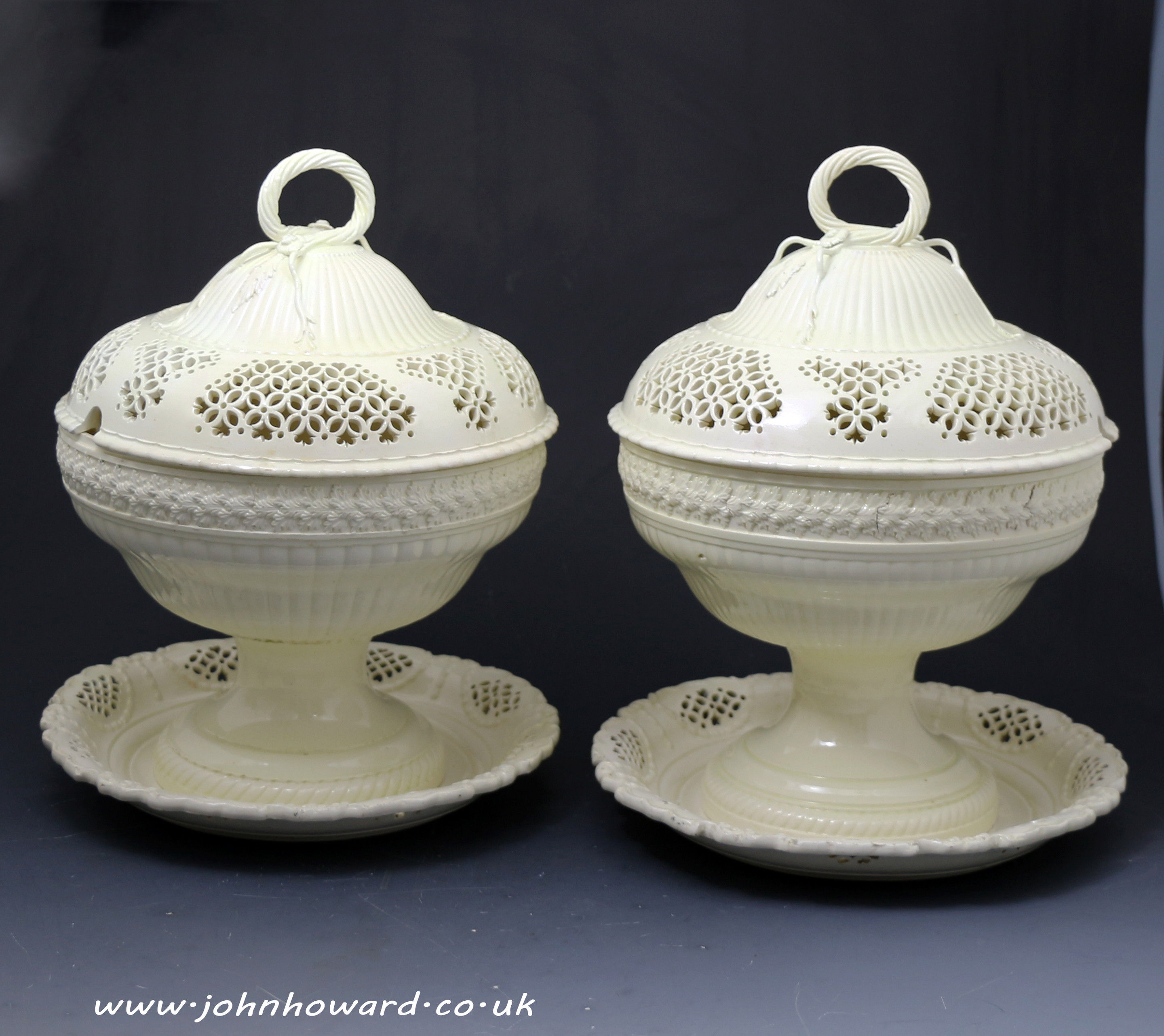 Antique creamware pottery comports and covers Yorkshire or Staffordshire Pottery 18th century