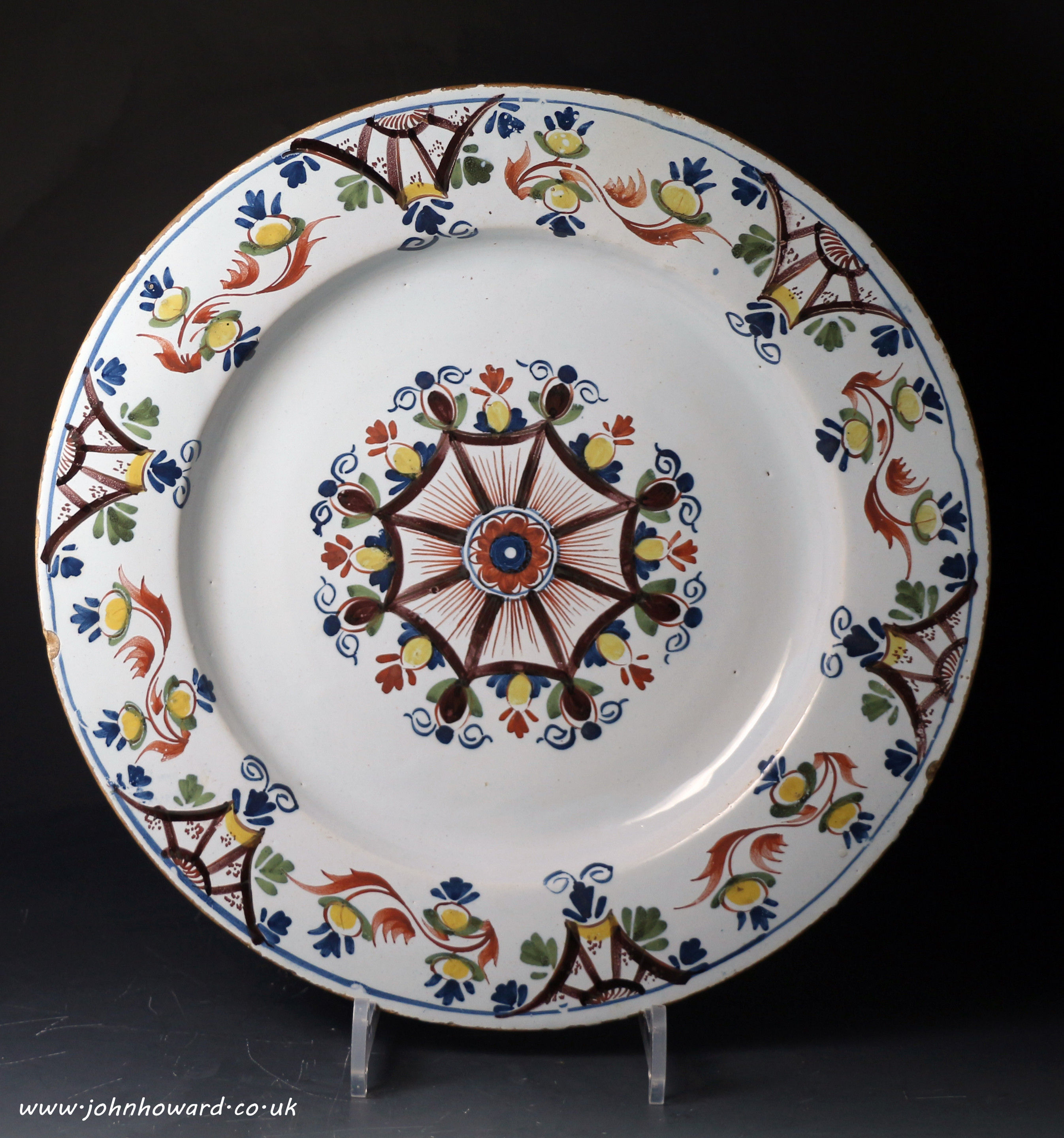 Antique English delftware pottery charger .Lambeth London late 18th century