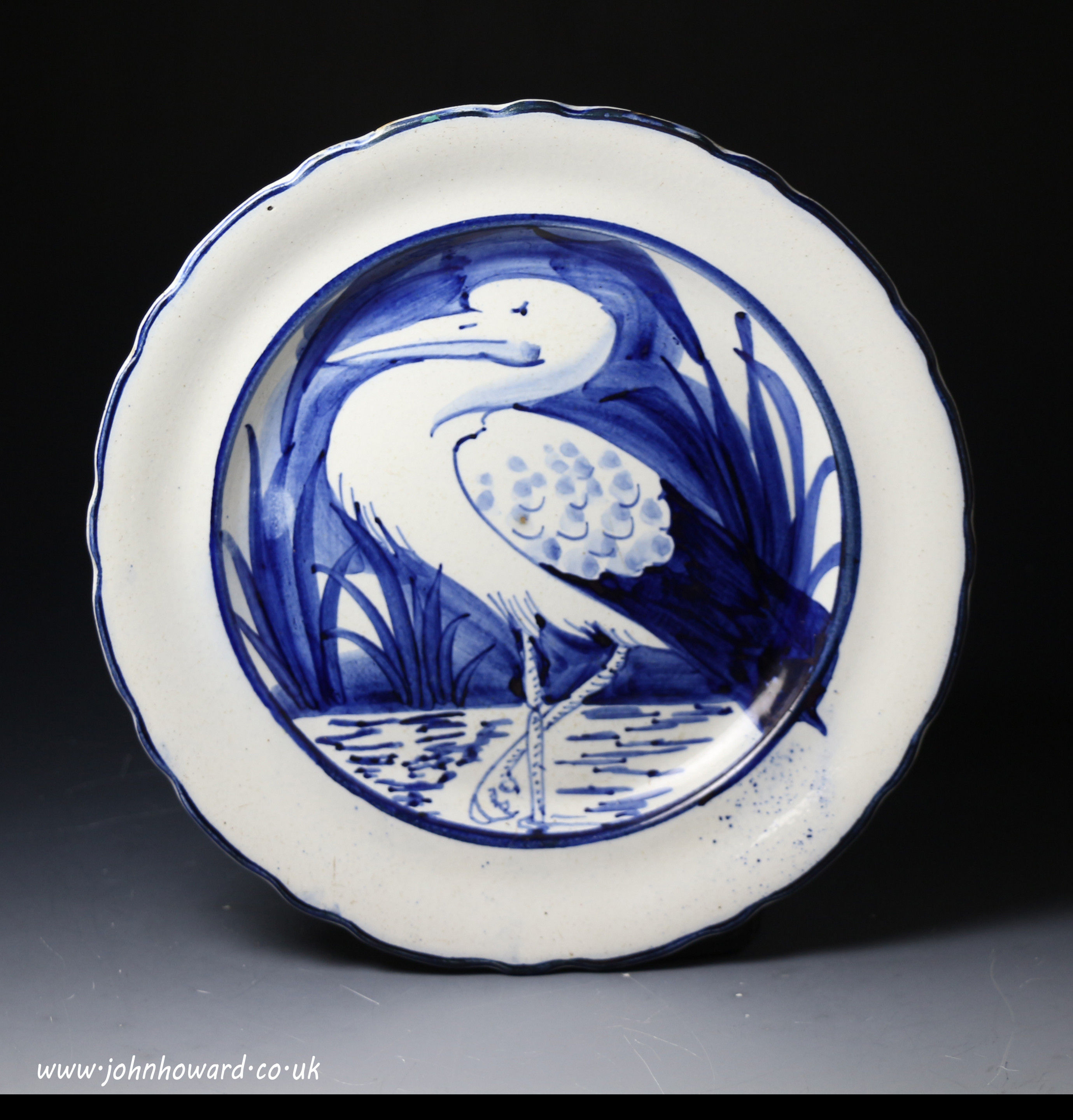Llanelly pottery plate with painting of a stork Wales circa 1900