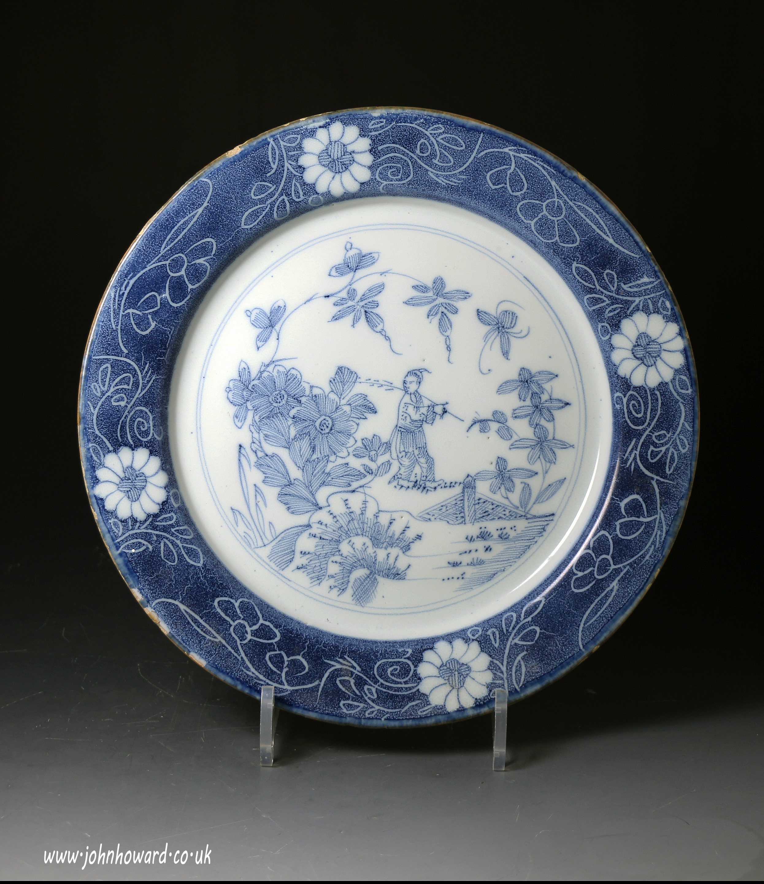 Antique English delftware pottery large sized plate Lambeth London mid 18th century