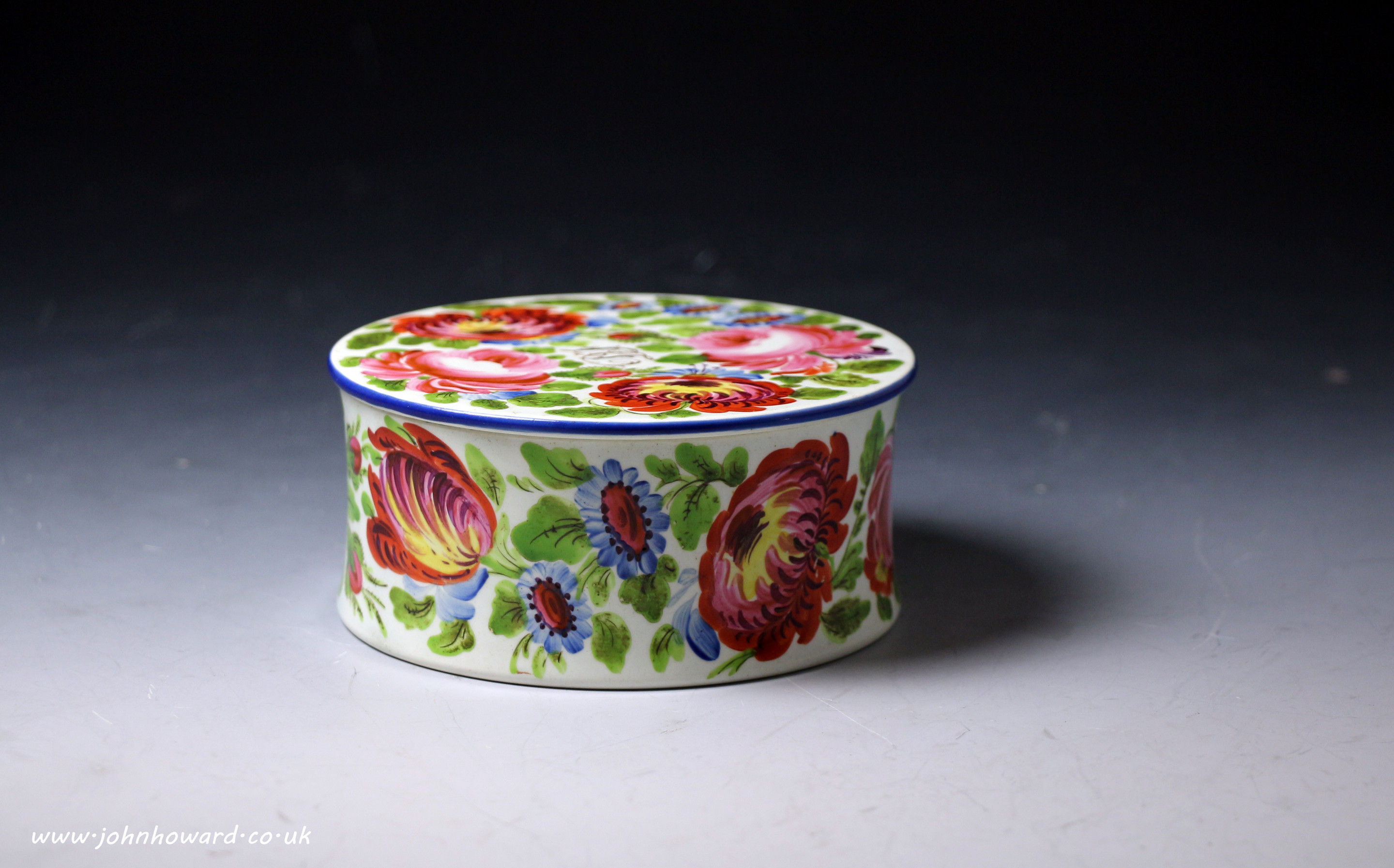 Antique English pottery box with floral decoration Bristol early 19th century