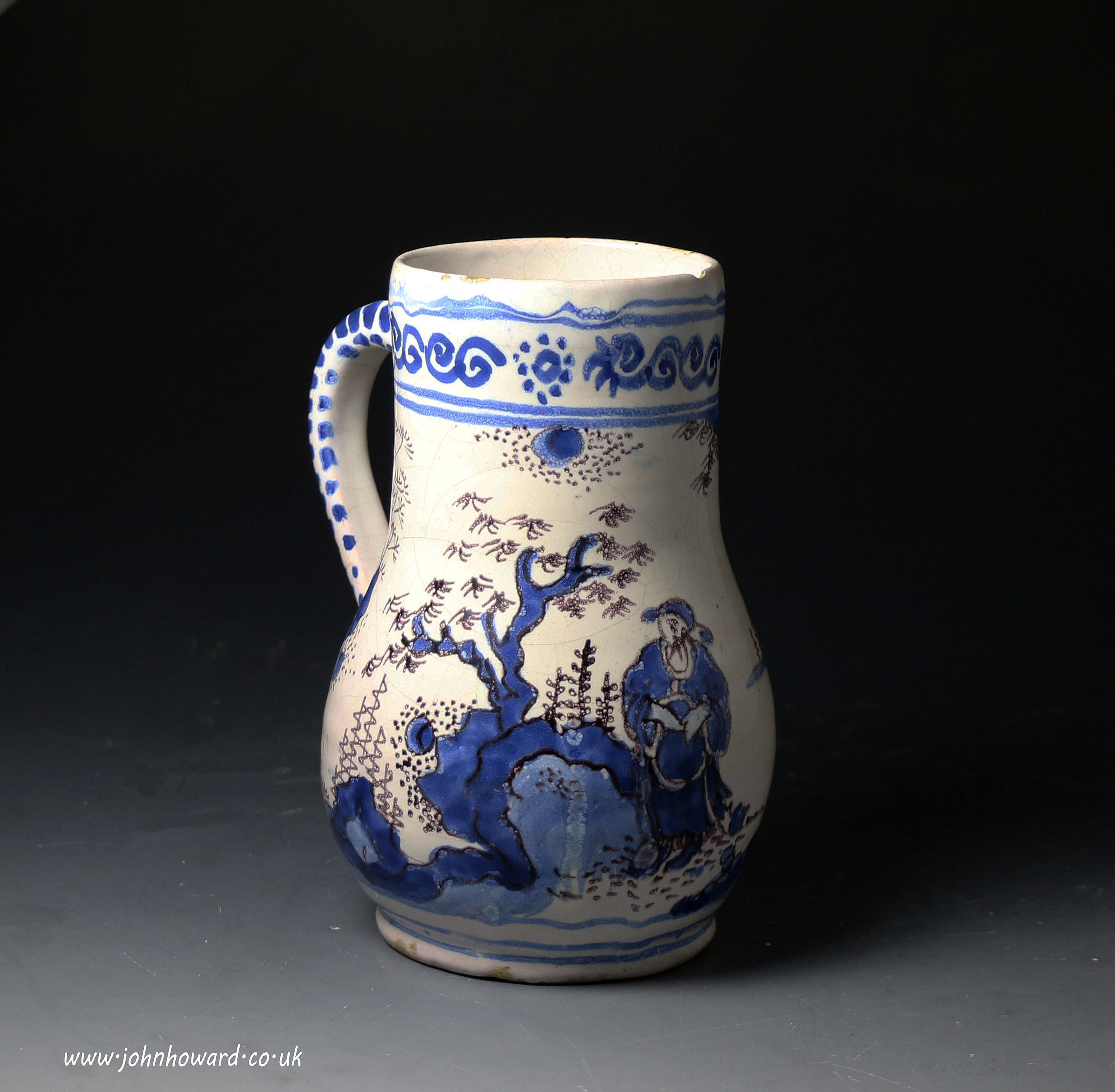 English delftware pottery tankard probably  Bristol late 17thc.