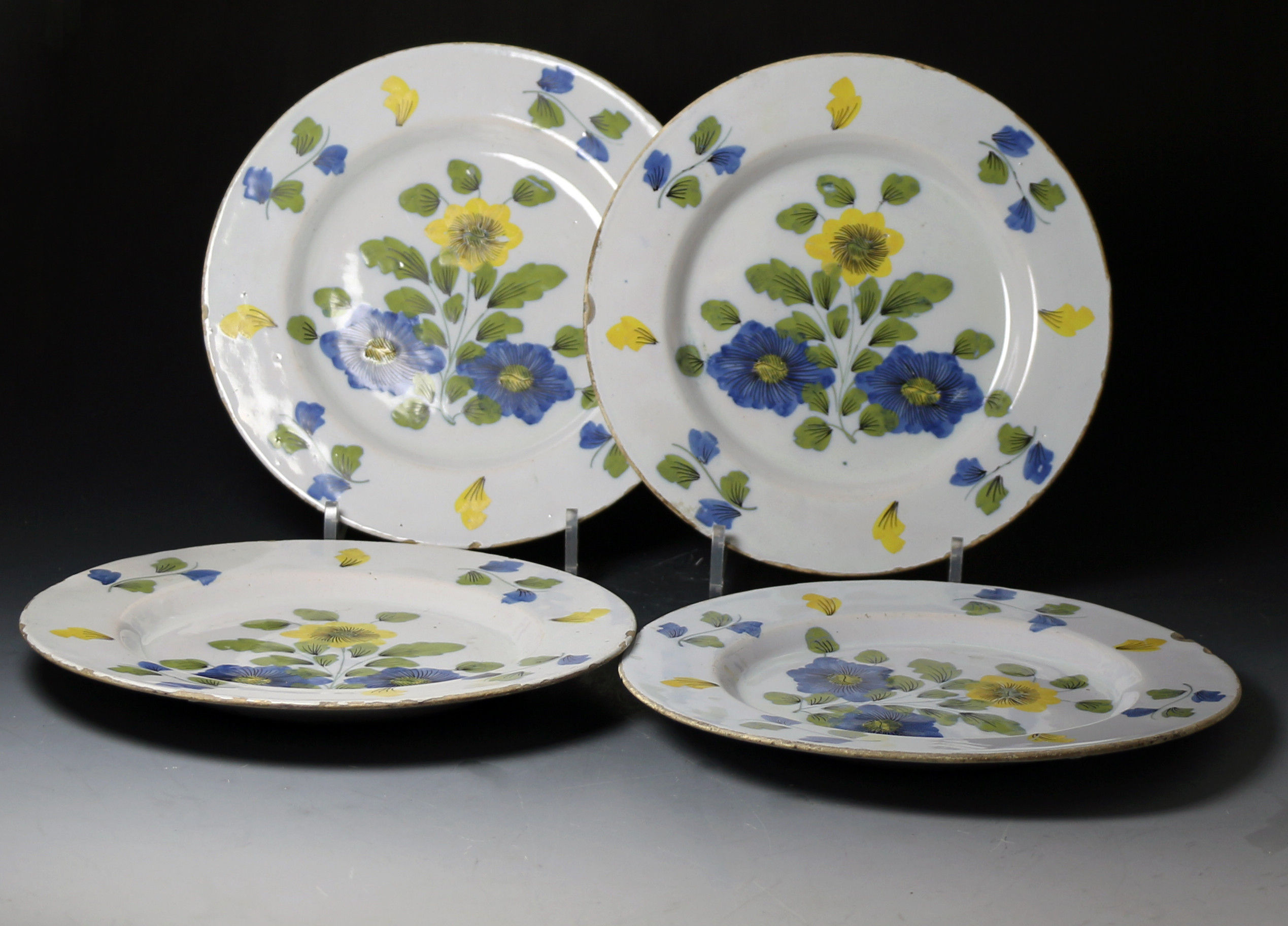 Antique period English delftware pottery plates Fazackerley Liverpool mid 18th century