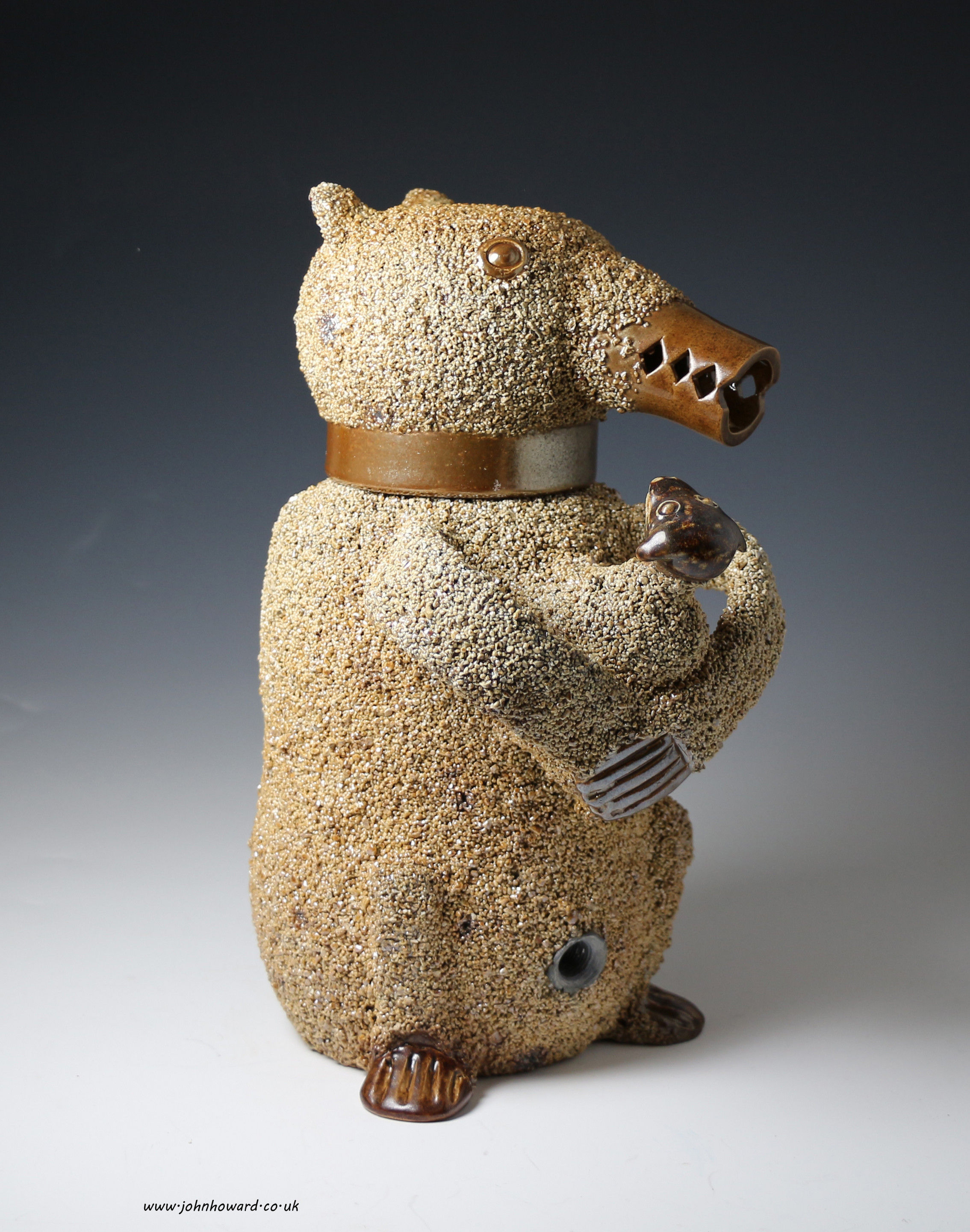 Antique saltglaze stoneware pottery bear jug Nottingham  England mid 18th century