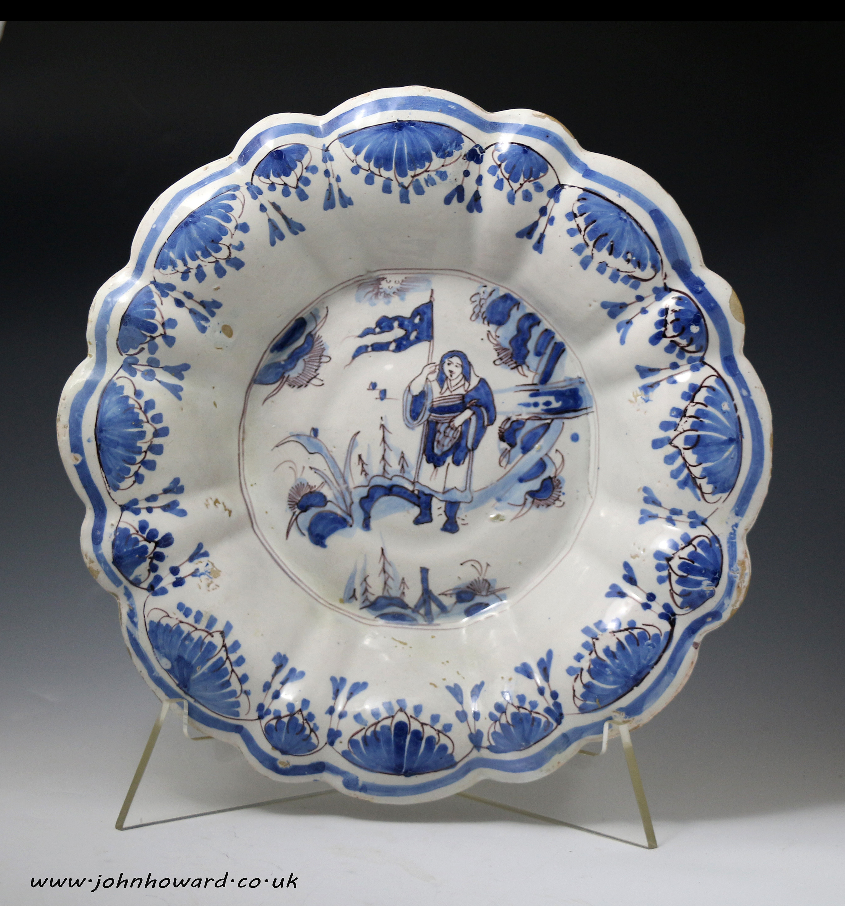 English delftware pottery lobed dish Probably London late 17thc