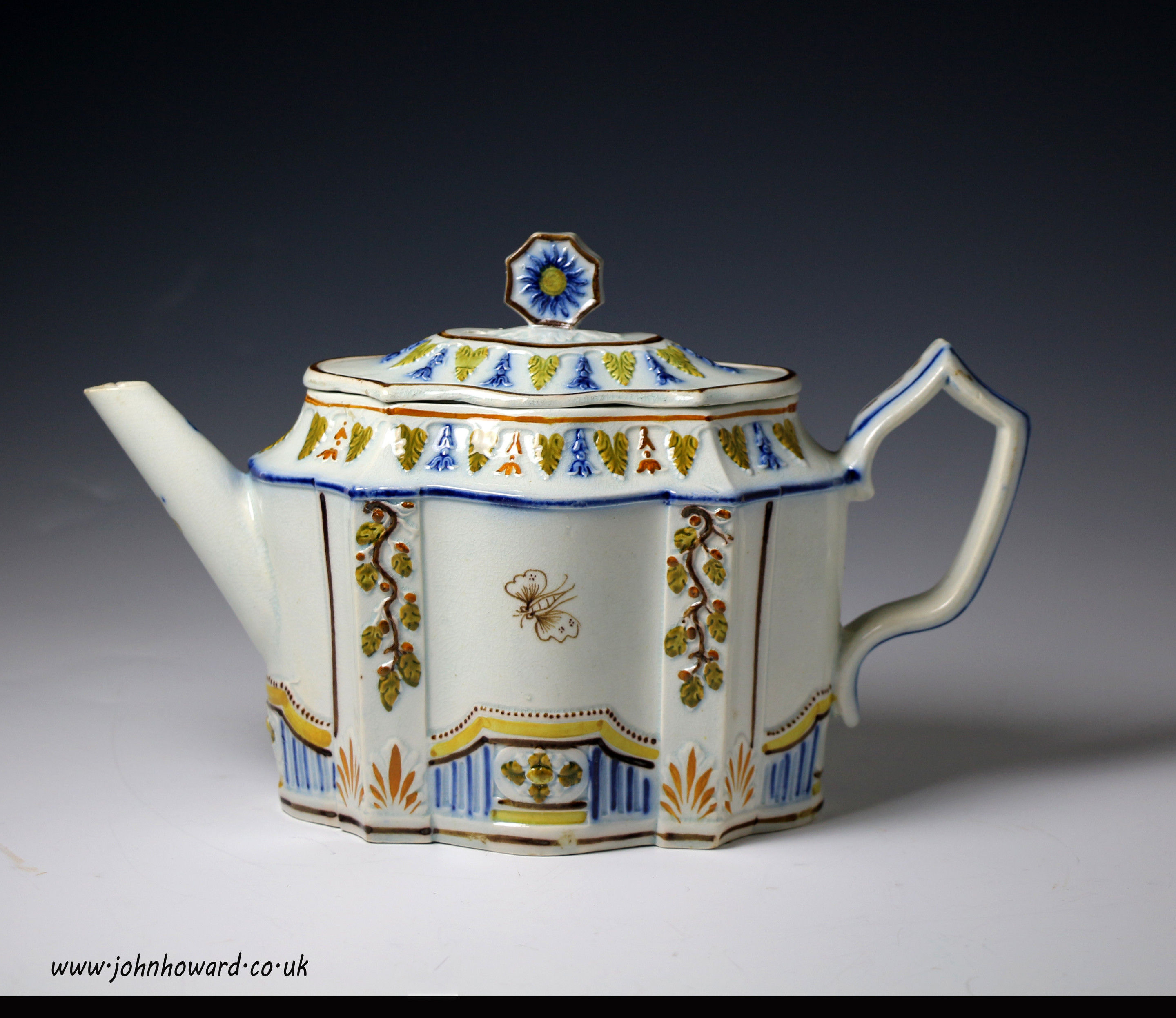 English pottery prattware teapot circa 1810 period.
