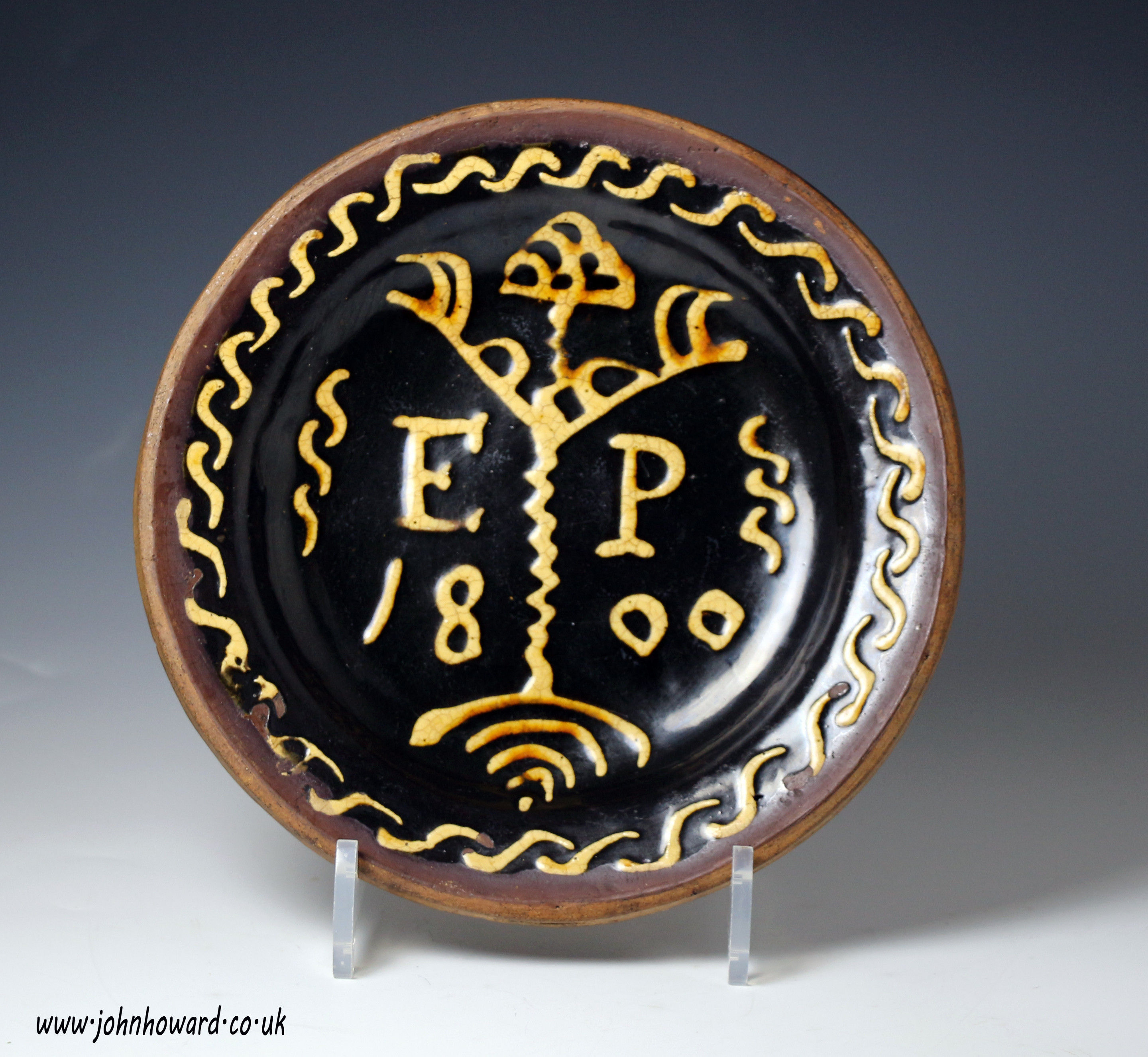 English slipware earthenware dish dated 1800 initialled  EP, probably Staffordshire area