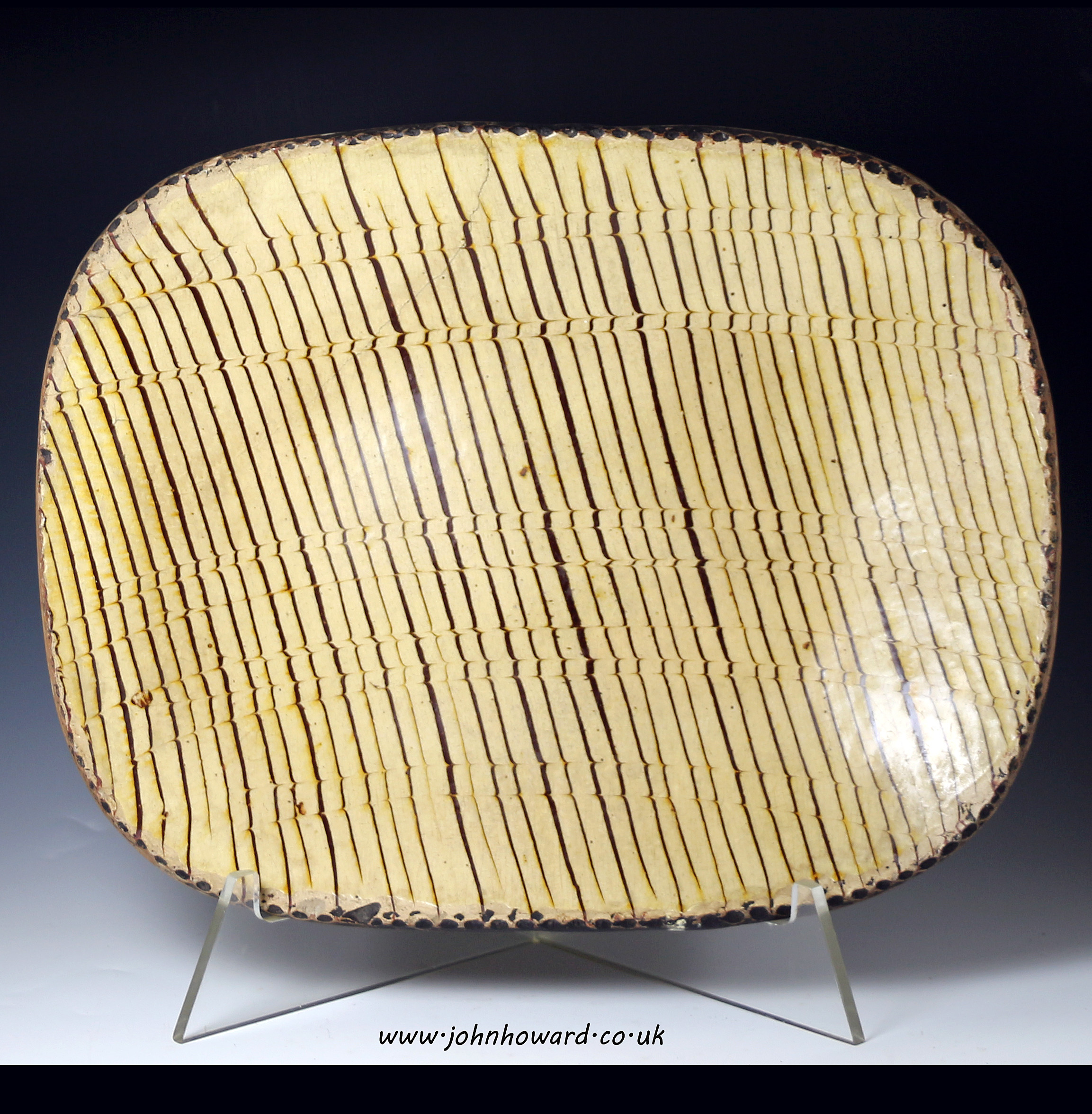 18th century Slipware baking dish comb decorated English pottery