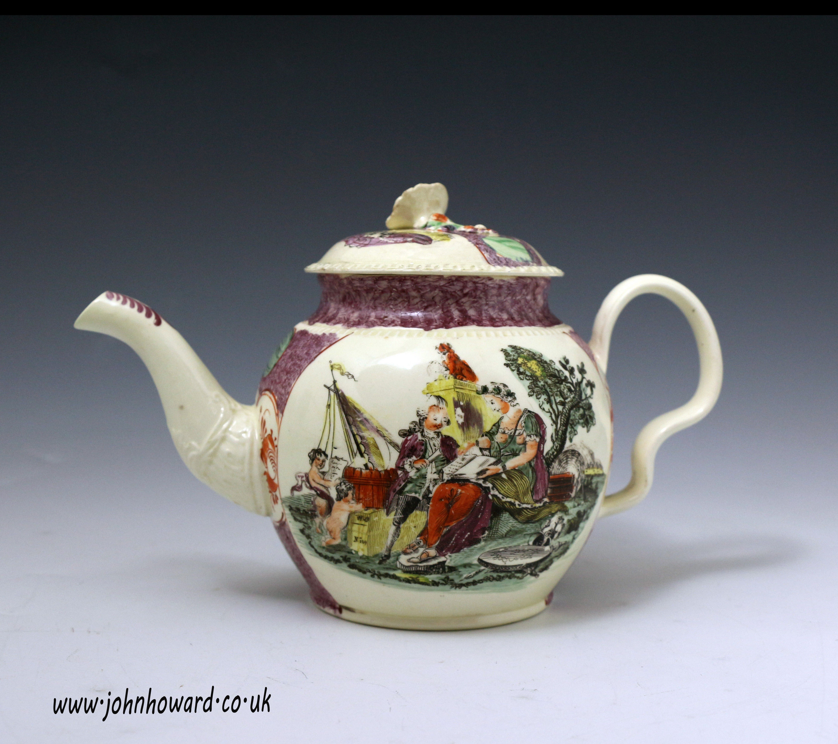 Creamware pottery teapot depicting 