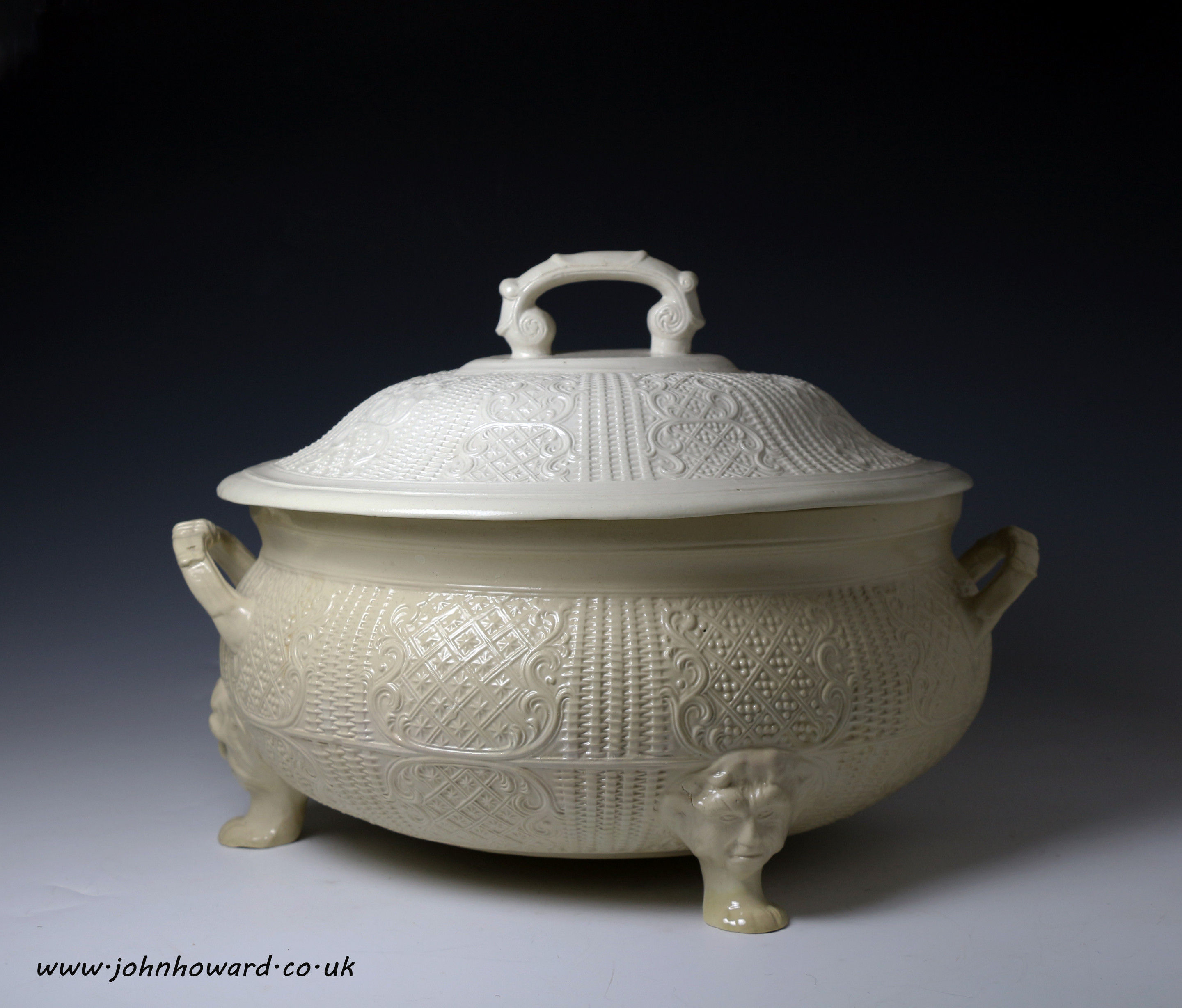 Staffordshire saltglaze stoneware tureen and cover relief decorated circa 1755