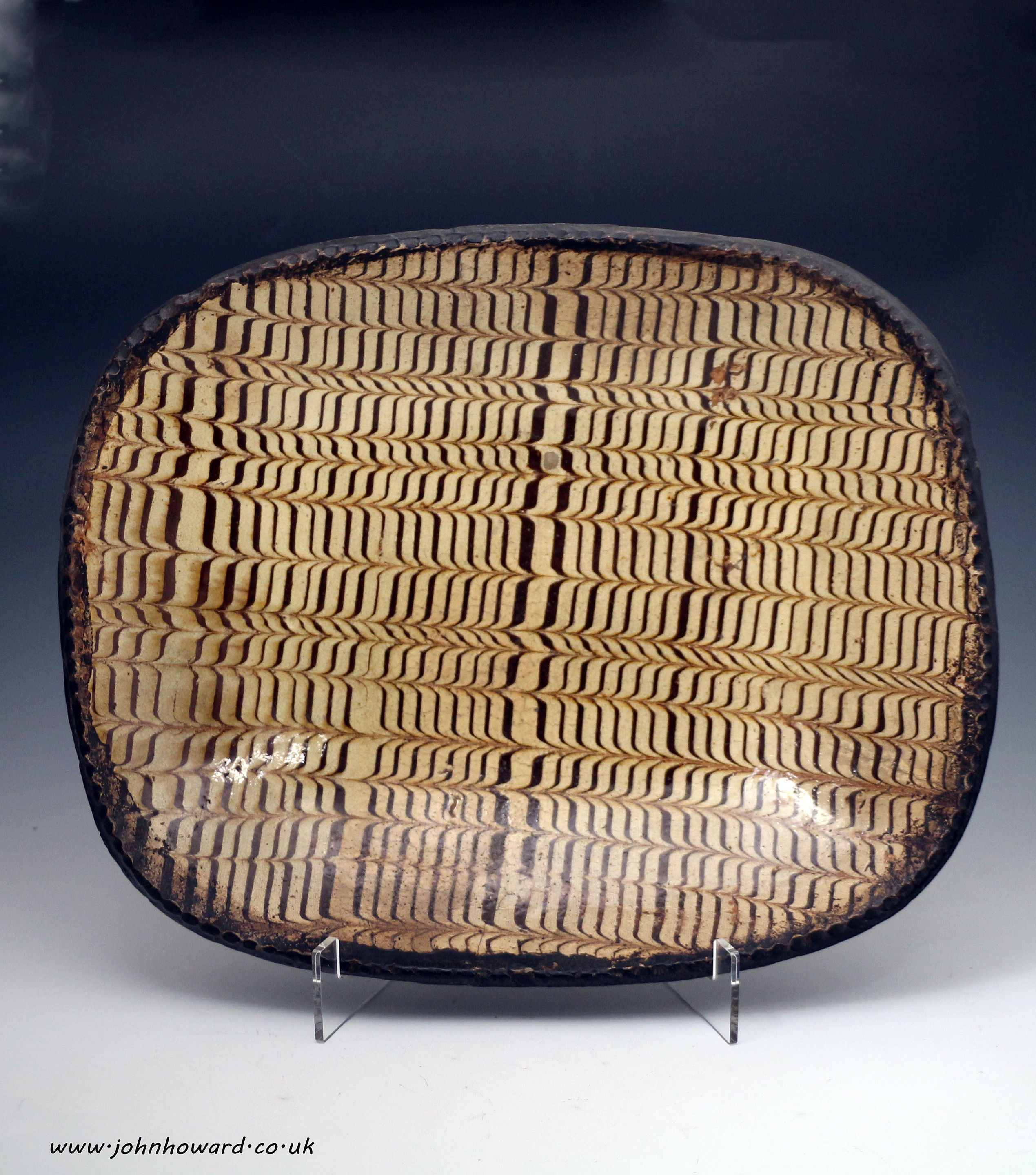 Antique  English pottery 18th century slipware comb decorated loaf dish