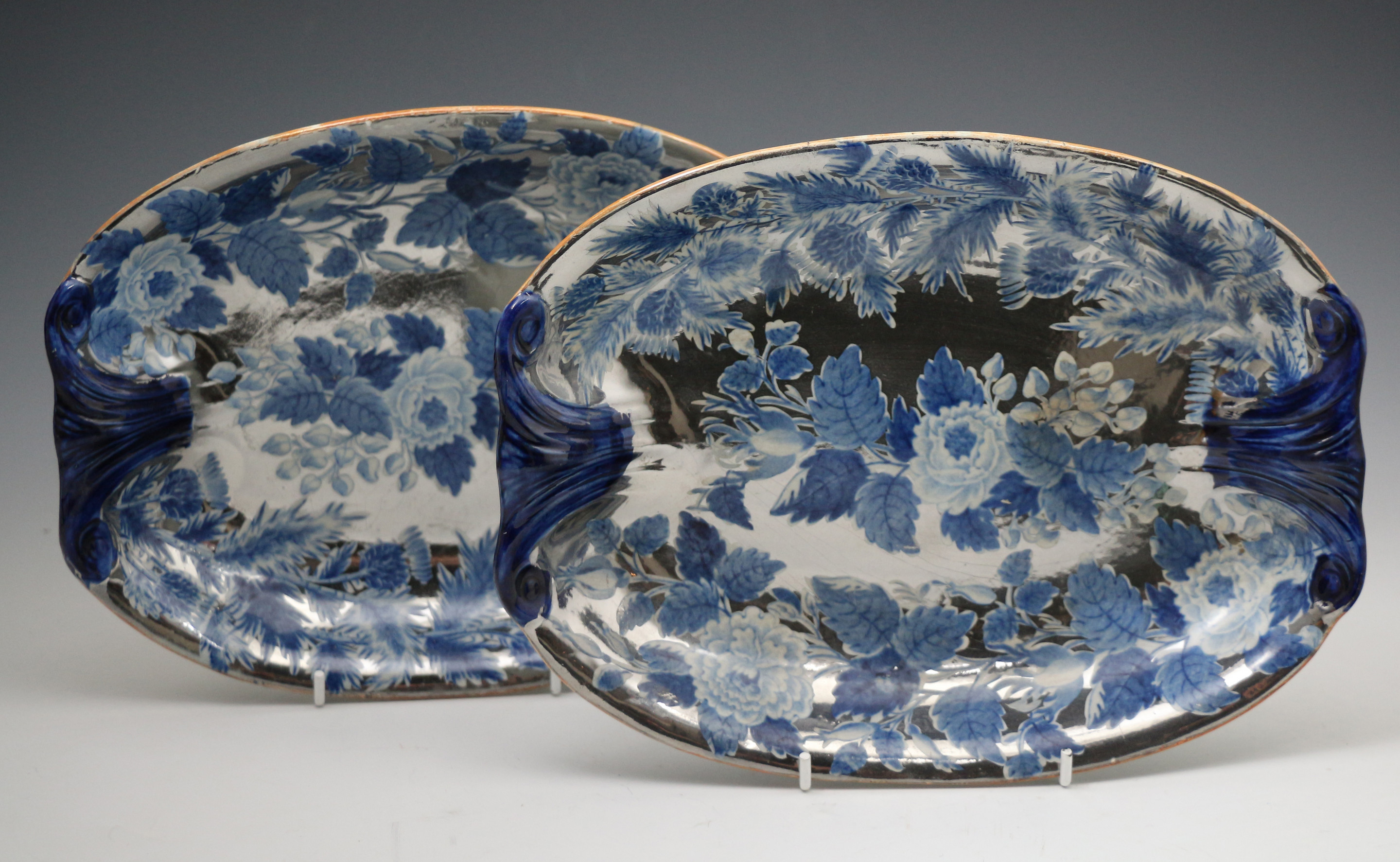  Silver luster and blue transfer 11 piece  dessert service ,English pottery c1815