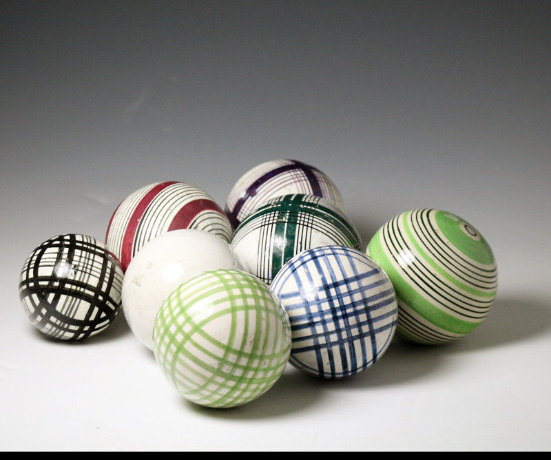 Collection of antique pottery carpet balls mid 19th century English/Scottish