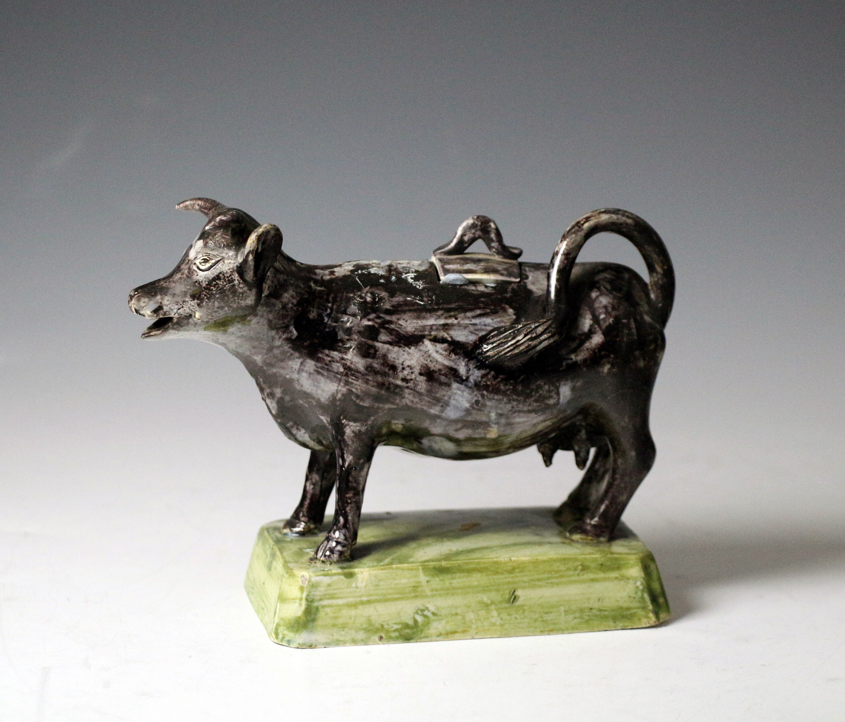 English pottery figure of a black cow creamer antique period c1800