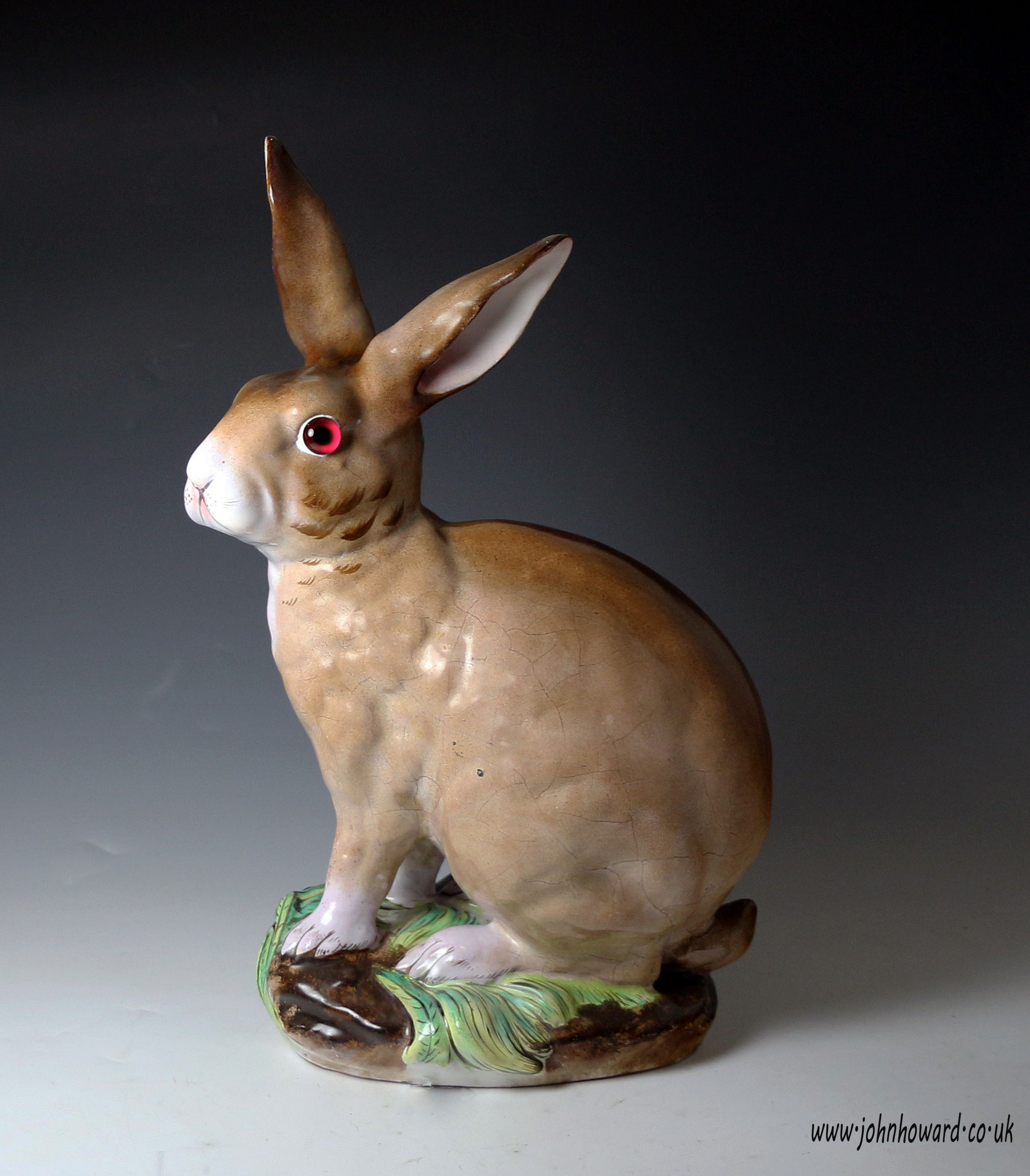 Signed Emille Galle pottery large scale figure of a hare, antique period c1900 Nancy France.