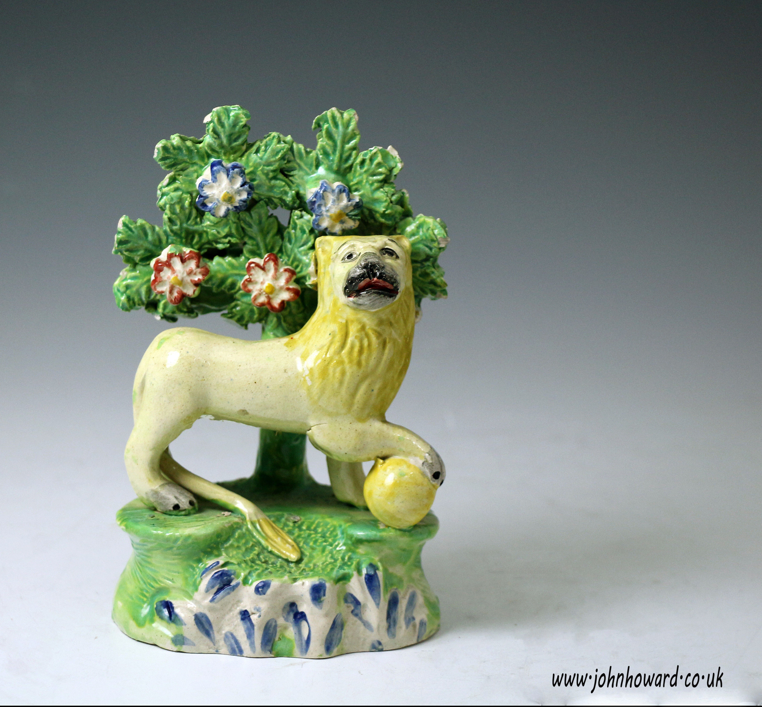 Staffordshire pottery pearlware bocage figure of a lion antique period early 19th century