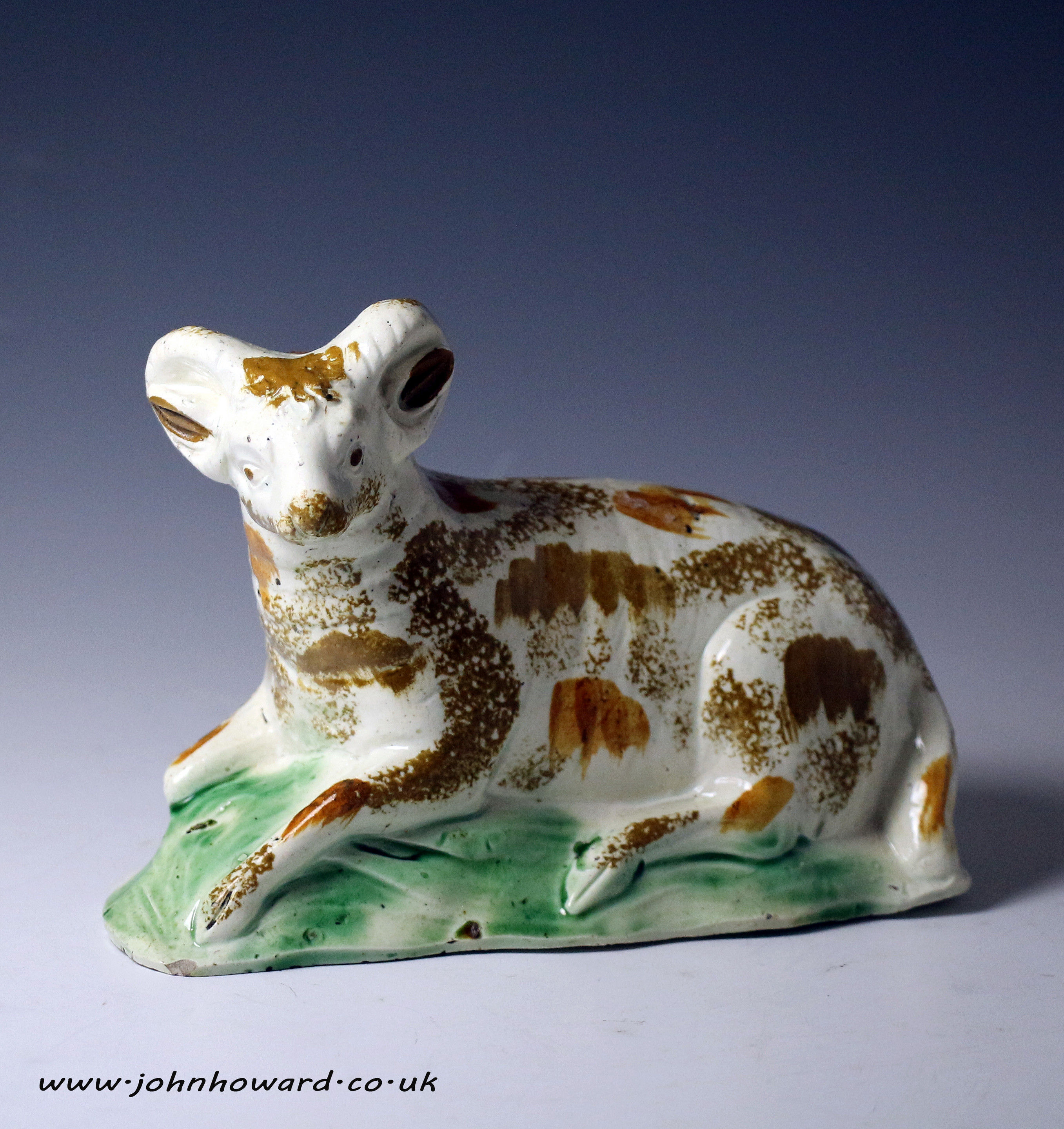 English Prattware pottery figure of a ram circa 1800 antique period.