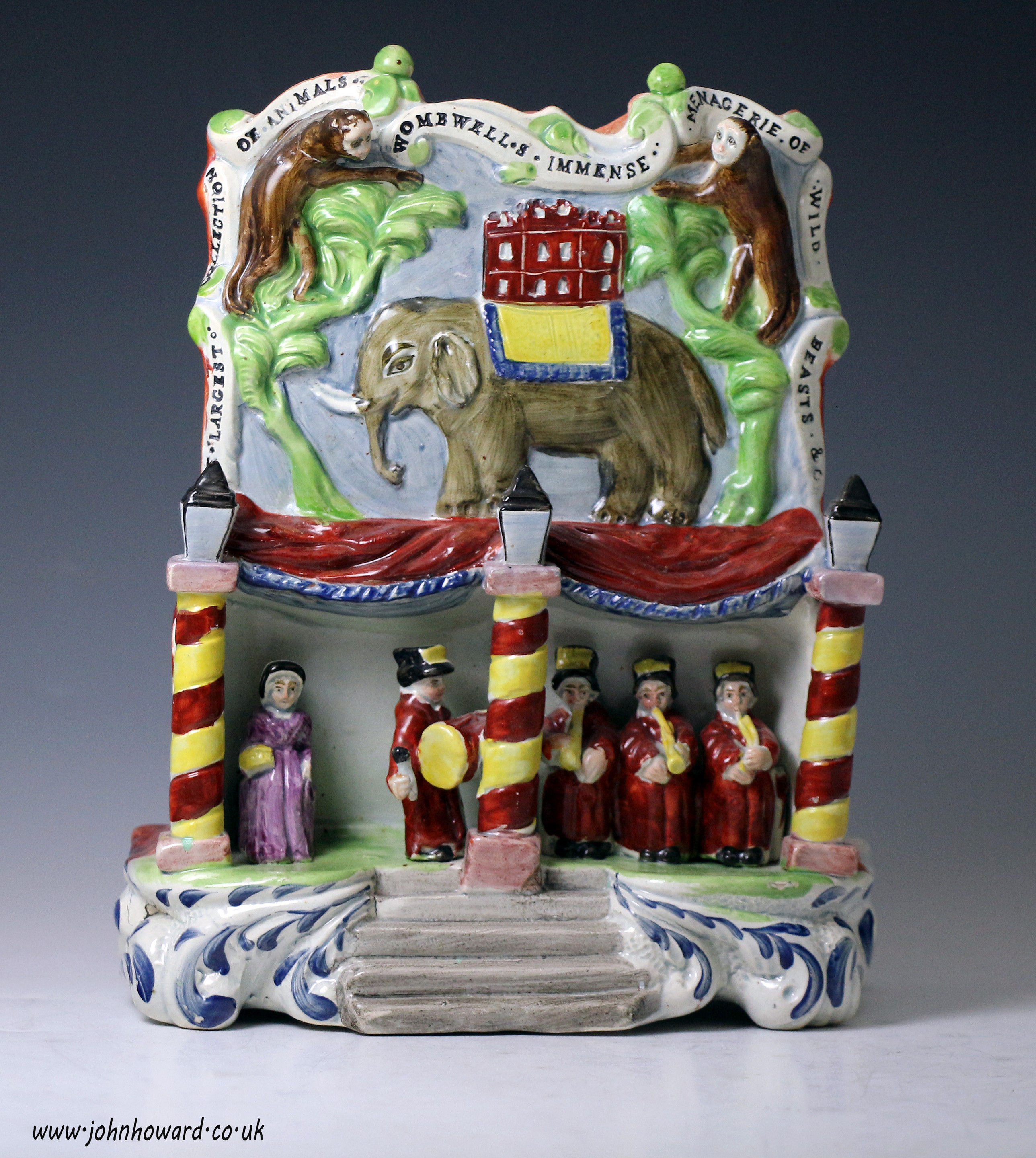 Wombwell Menagerie Staffordshire pottery figure group circa 1820 England.