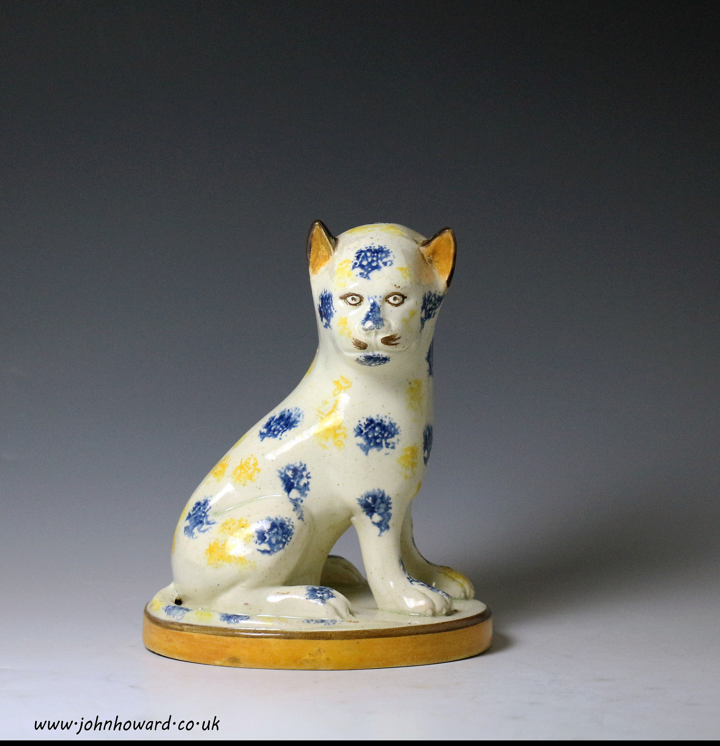 Prattware English pottery figure of seated Lion figure late 18thc