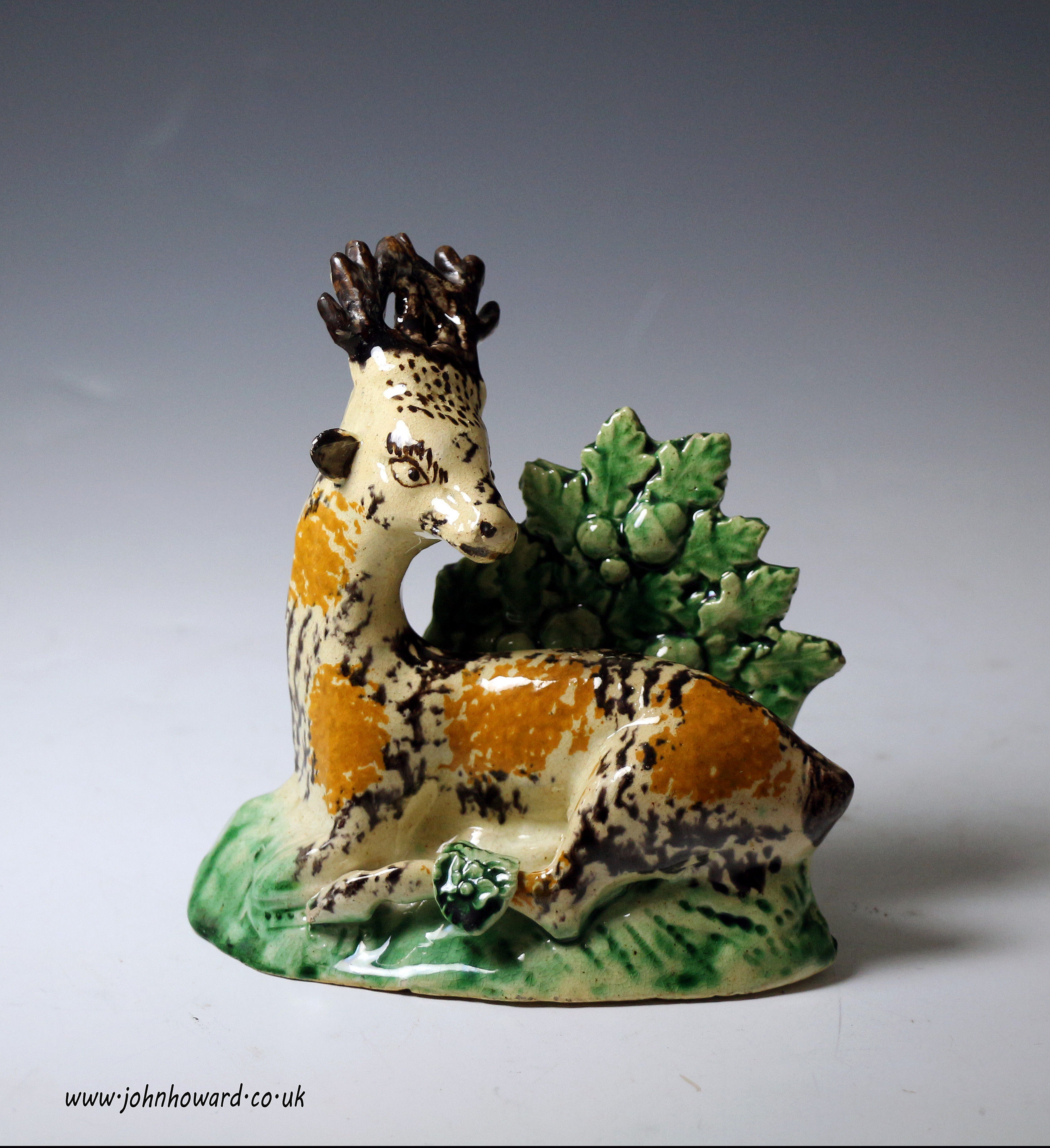 English pottery bocage figure of a stag at lodge late 18th century
