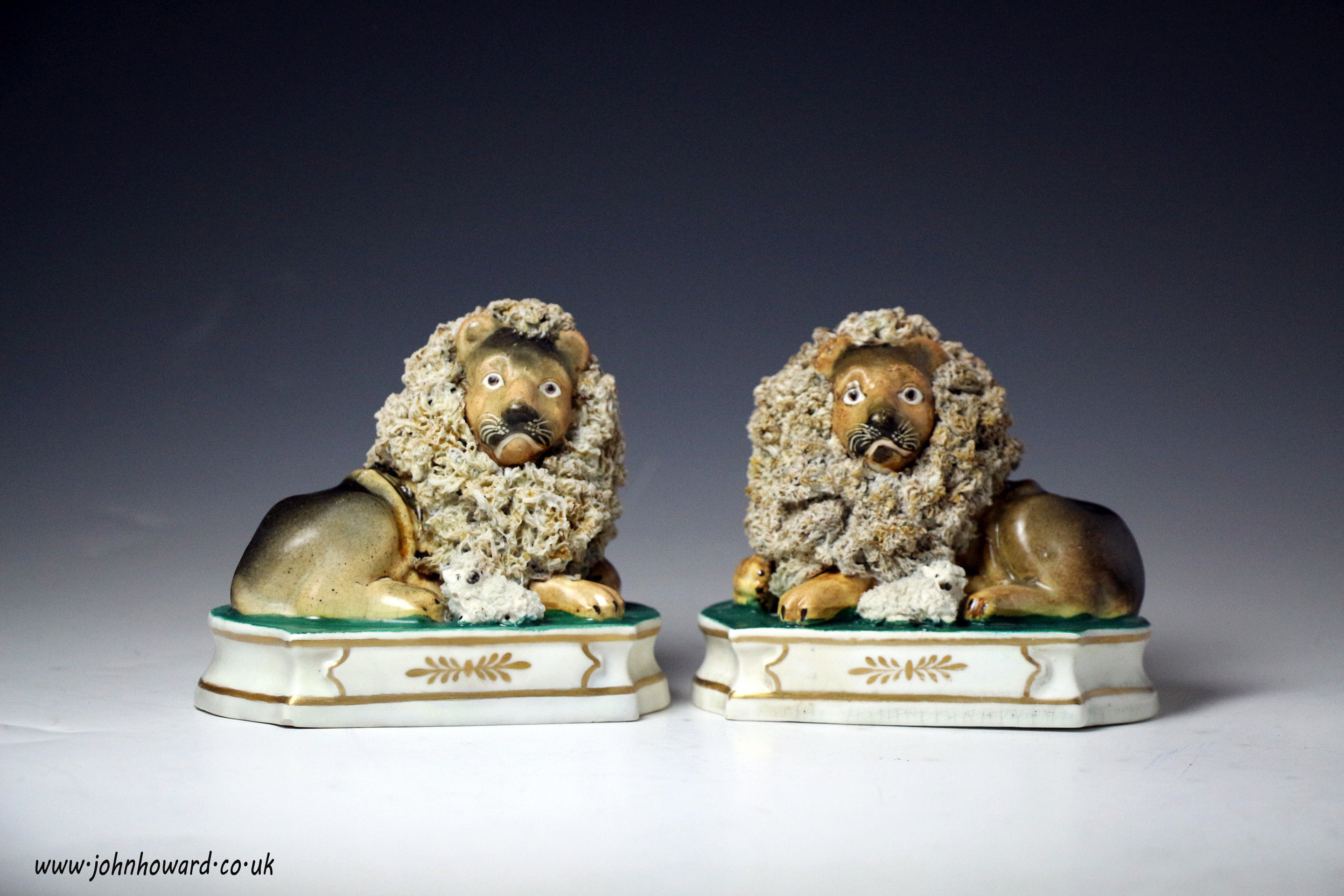 Pair of Lion and Lamb figures by John and Rebecca Lloyd of  Shelton Staffordshire circa 1836