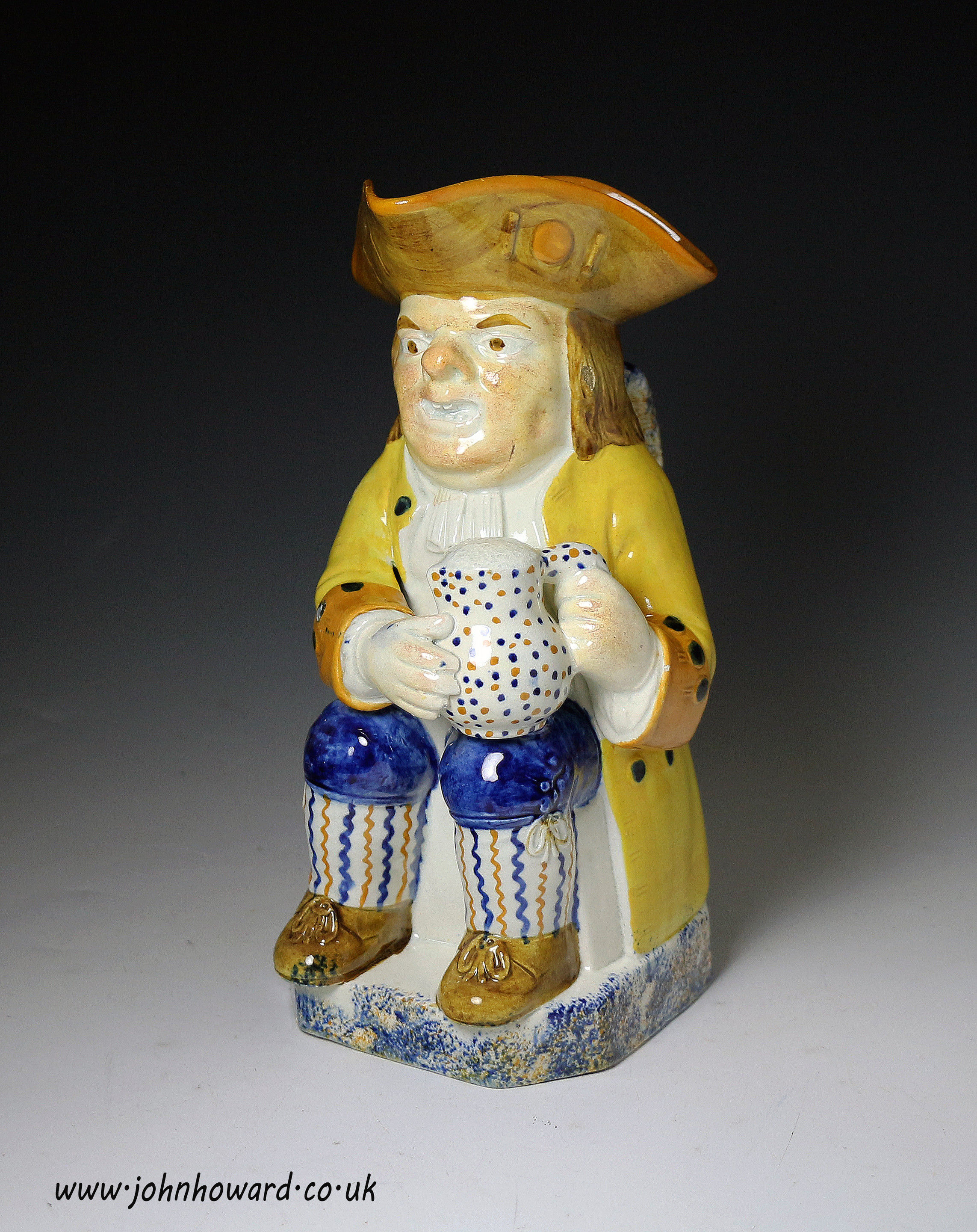 Toby Jug in Prattware, Yorkshire or Staffordshire pottery early 19th century antique period.