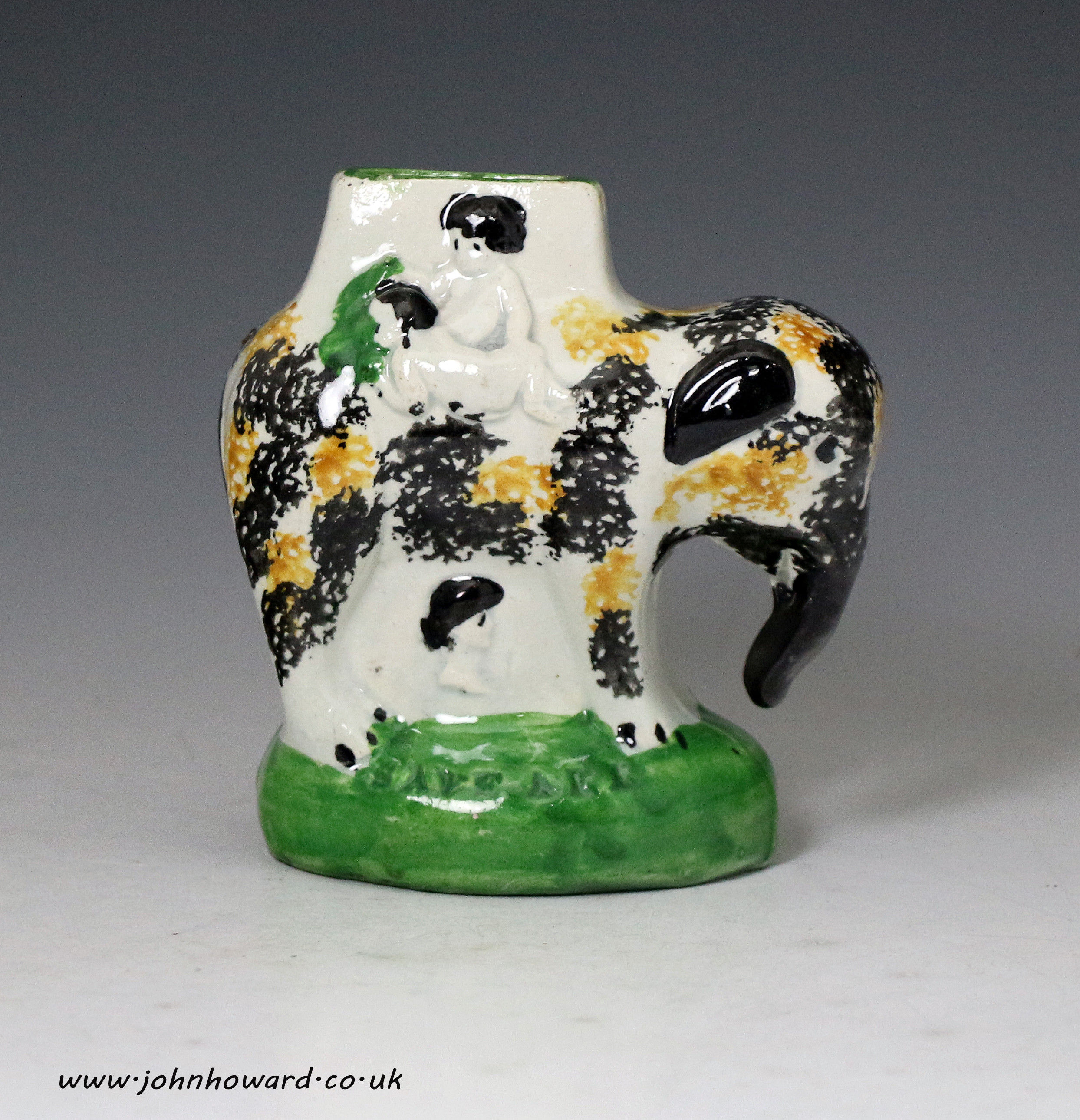 Prattware figure of an elephant in the form of a money box bank early 19th century