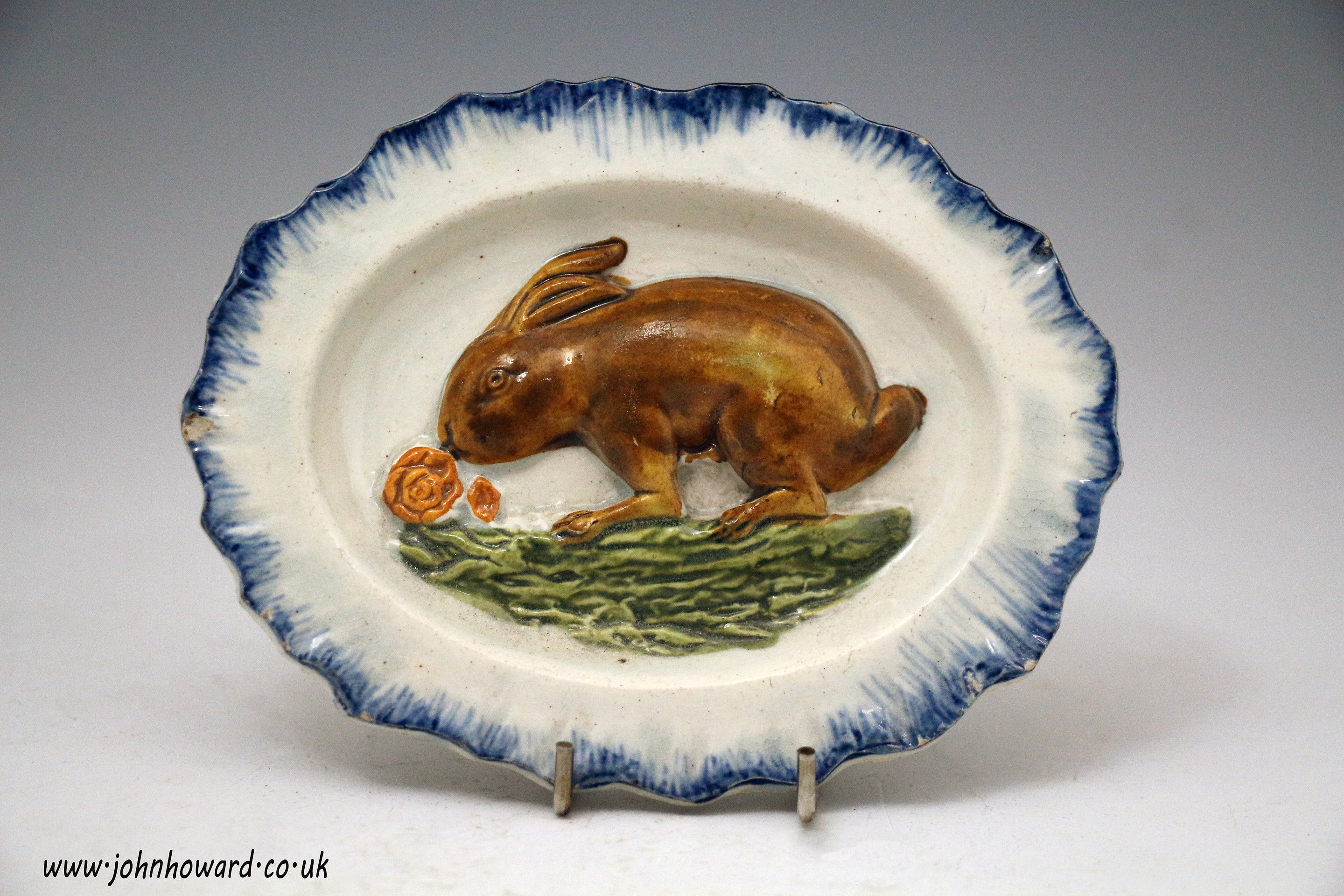 English pottery nursery plate with figure of a rabbit early 19th century