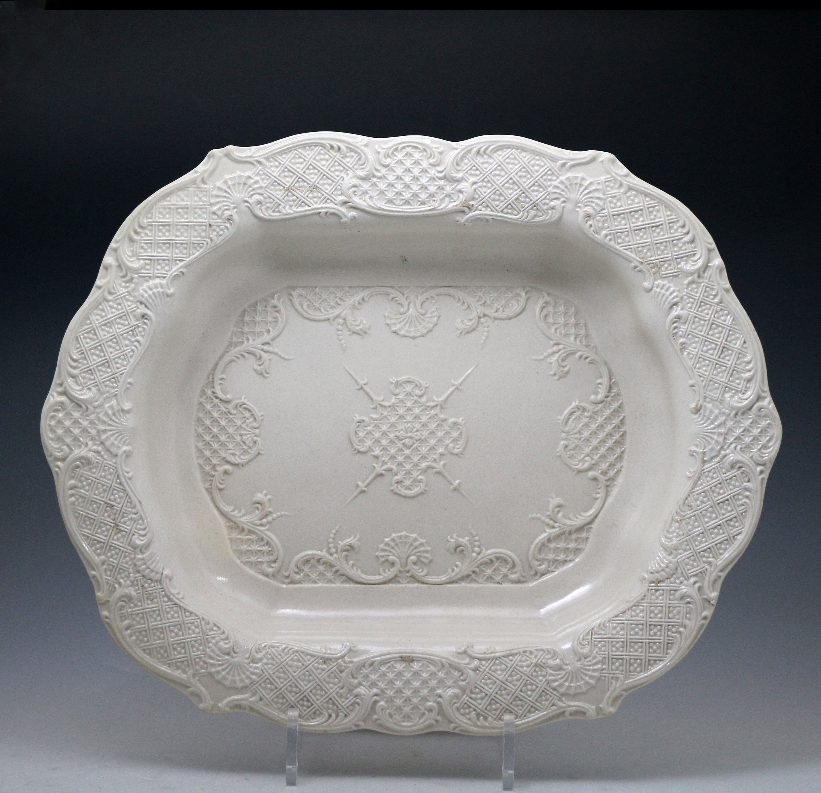 Antique Staffordshire pottery stoneware saltglaze dish mid 18thc.